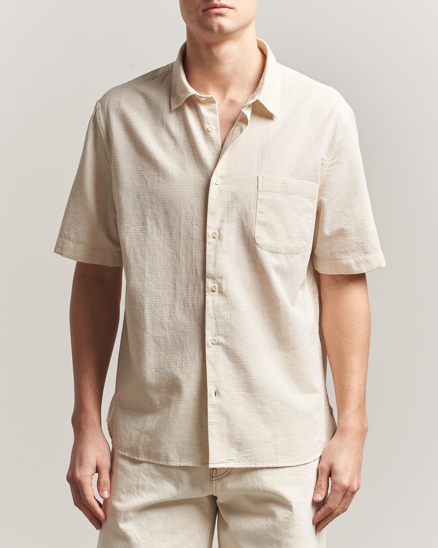 Heren | Overhemden | Sunspel | Natural Texture Linen Shirt Ecru
