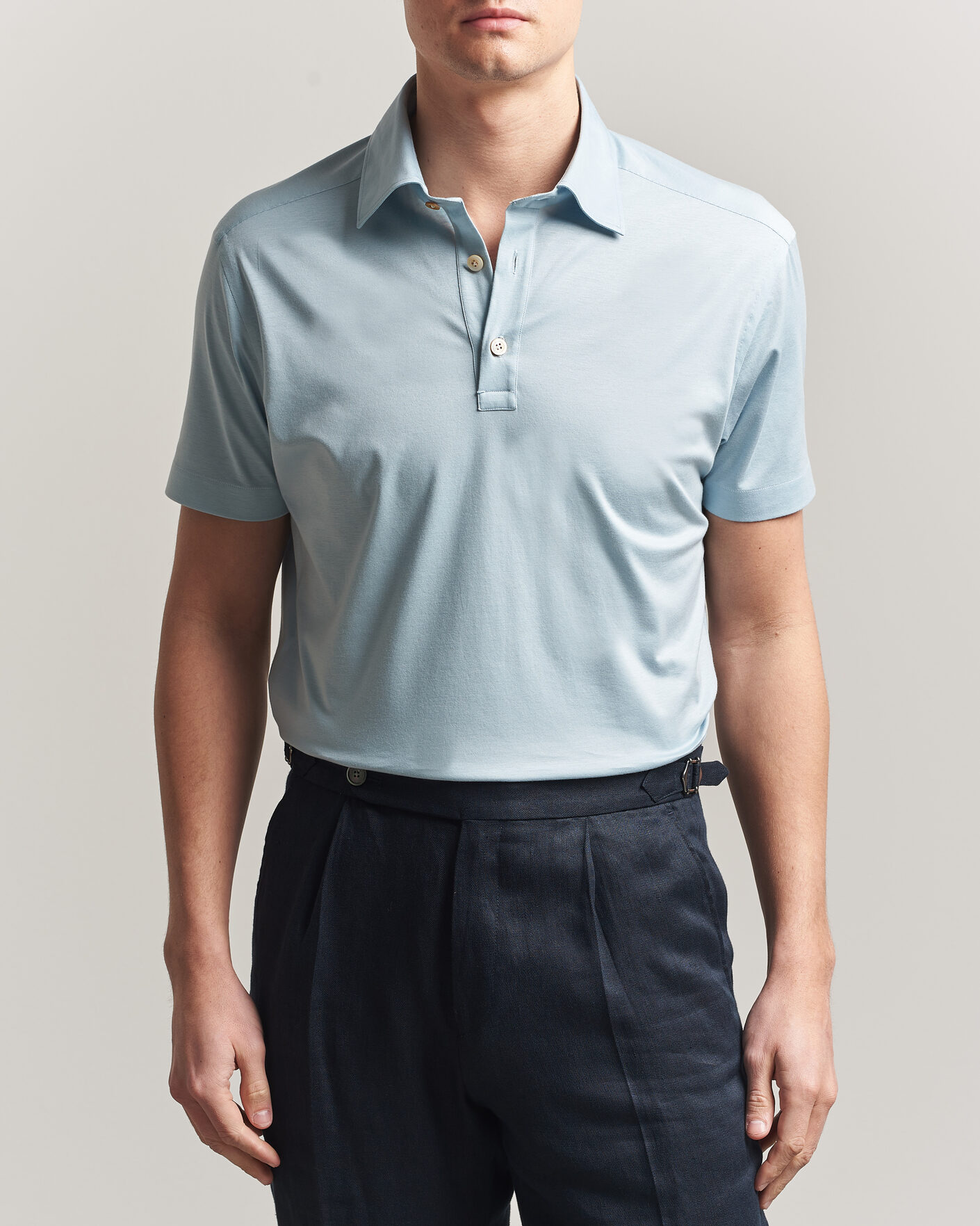 Heren | Polo's | Kiton | Short Sleeve Jersey Polo Sky Blue