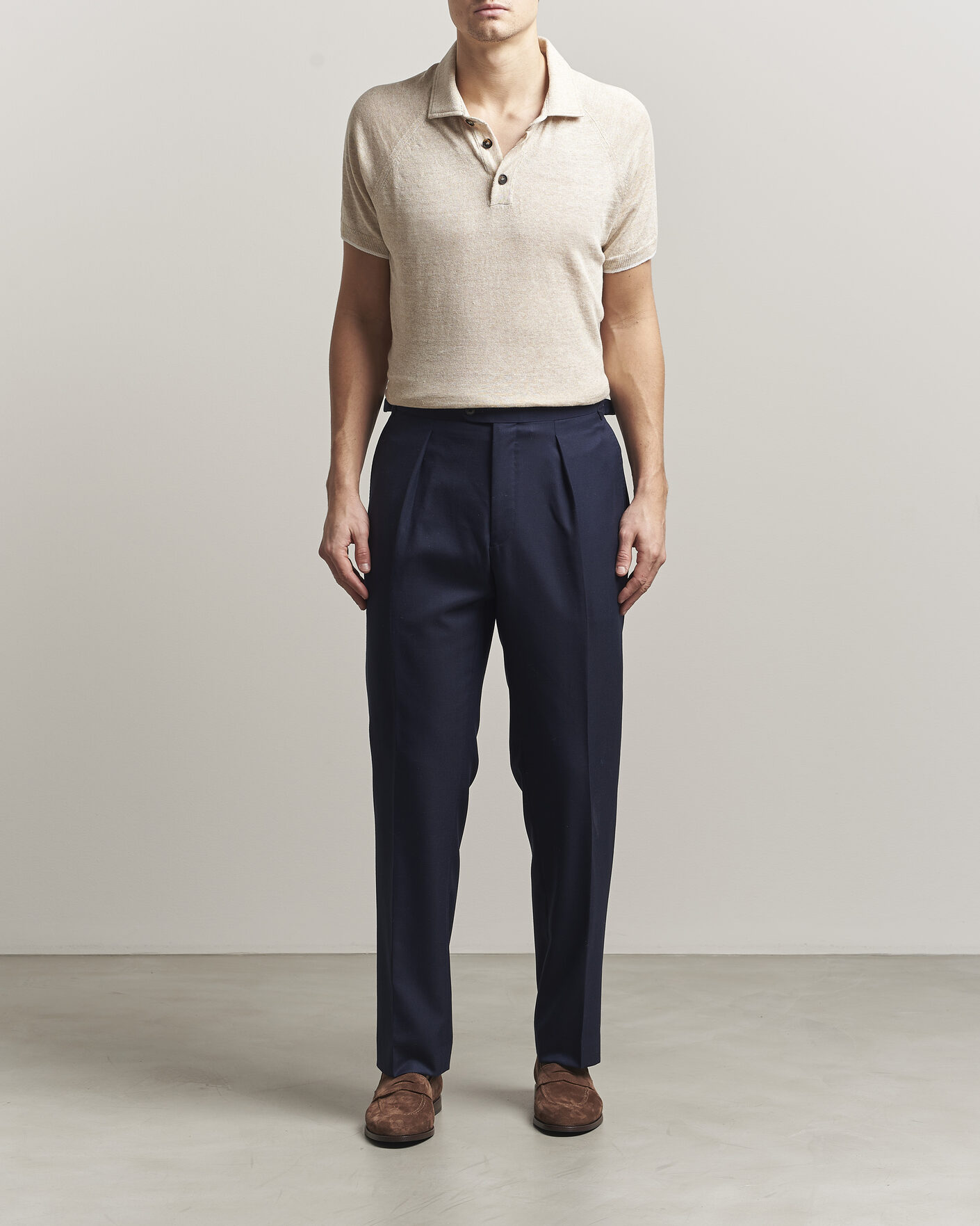 Heren | Polo's | Kiton | Linen Raglan Polo Shirt Ecru