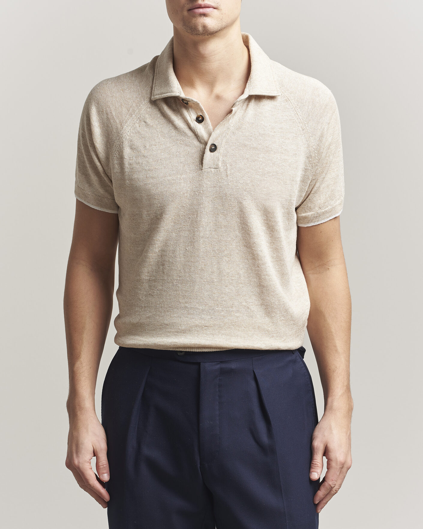 Heren | Polo's | Kiton | Linen Raglan Polo Shirt Ecru