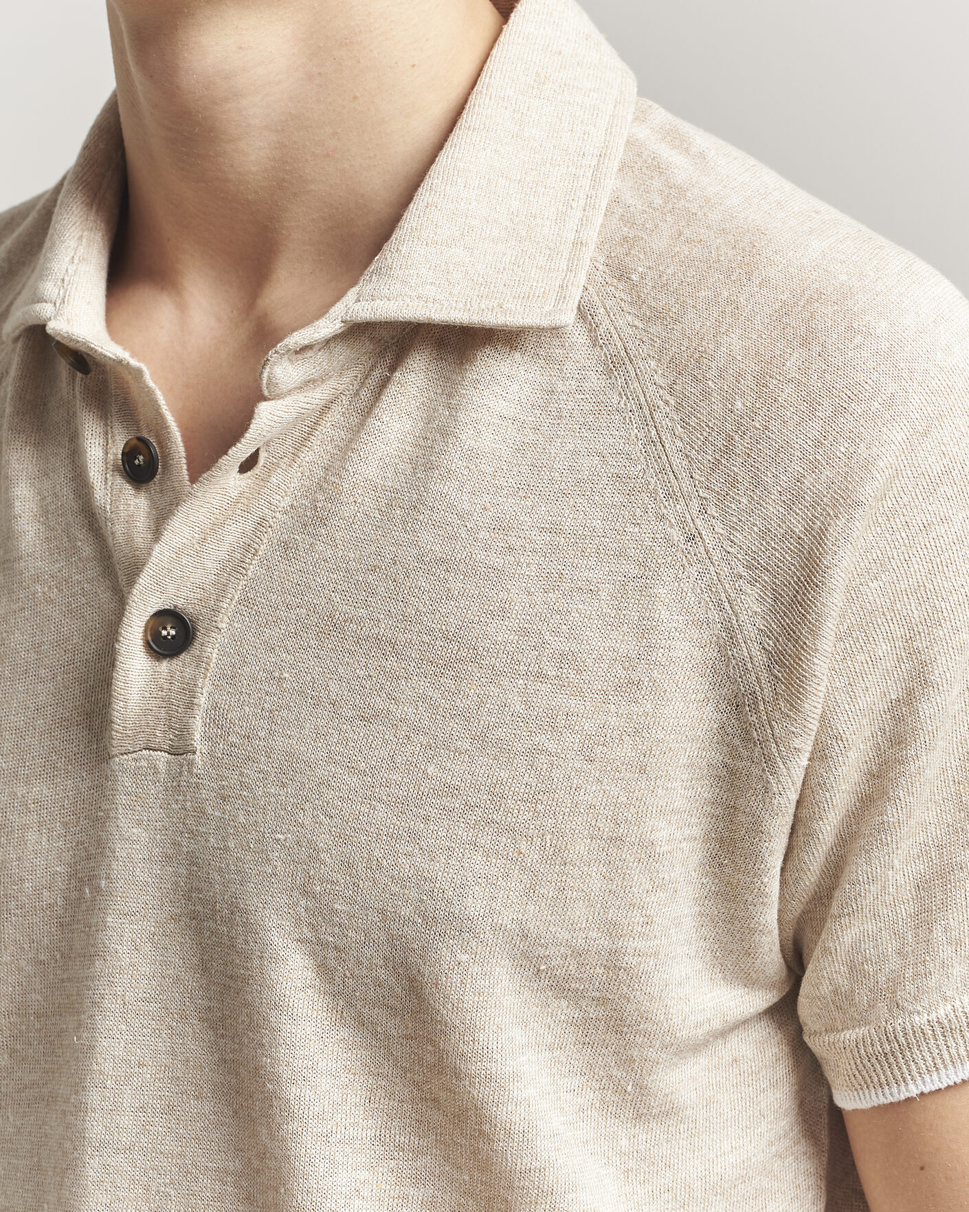 Heren | Polo's | Kiton | Linen Raglan Polo Shirt Ecru