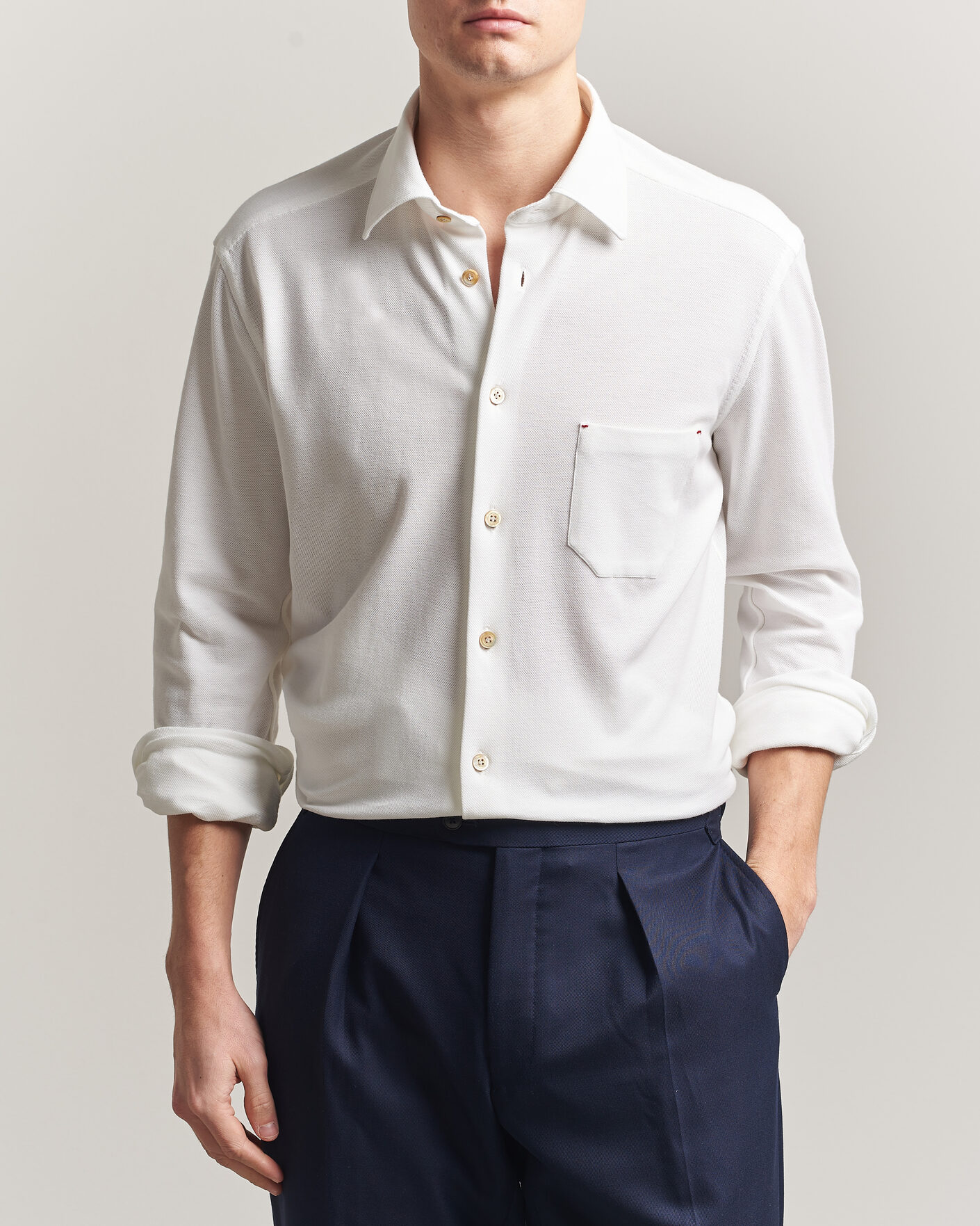 Heren | Overhemden | Kiton | Jersey Piquet Shirt White