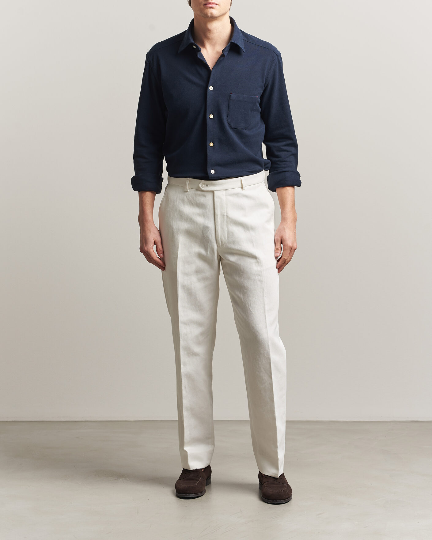 Heren | Overhemden | Kiton | Jersey Piquet Shirt Navy