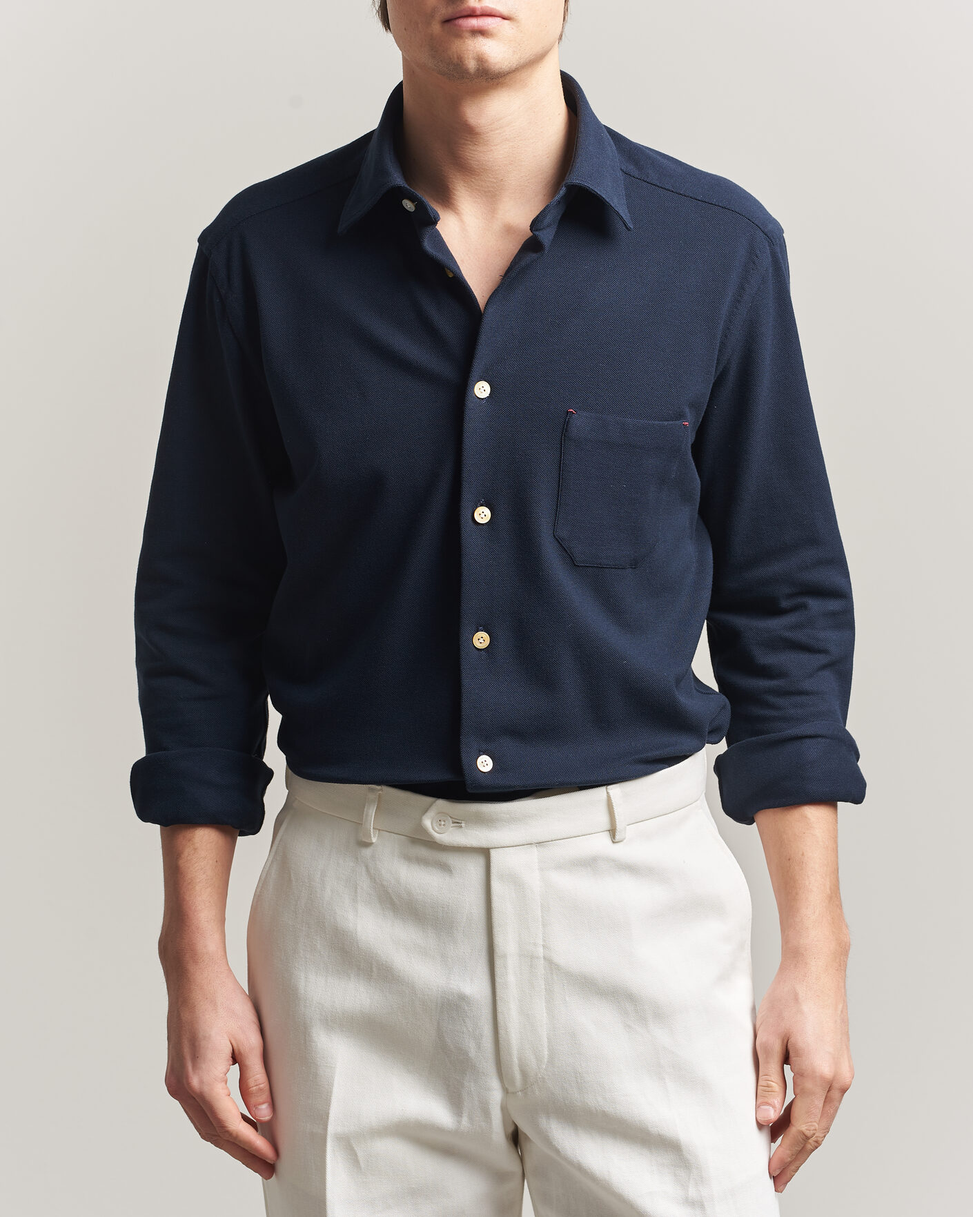 Heren | Overhemden | Kiton | Jersey Piquet Shirt Navy