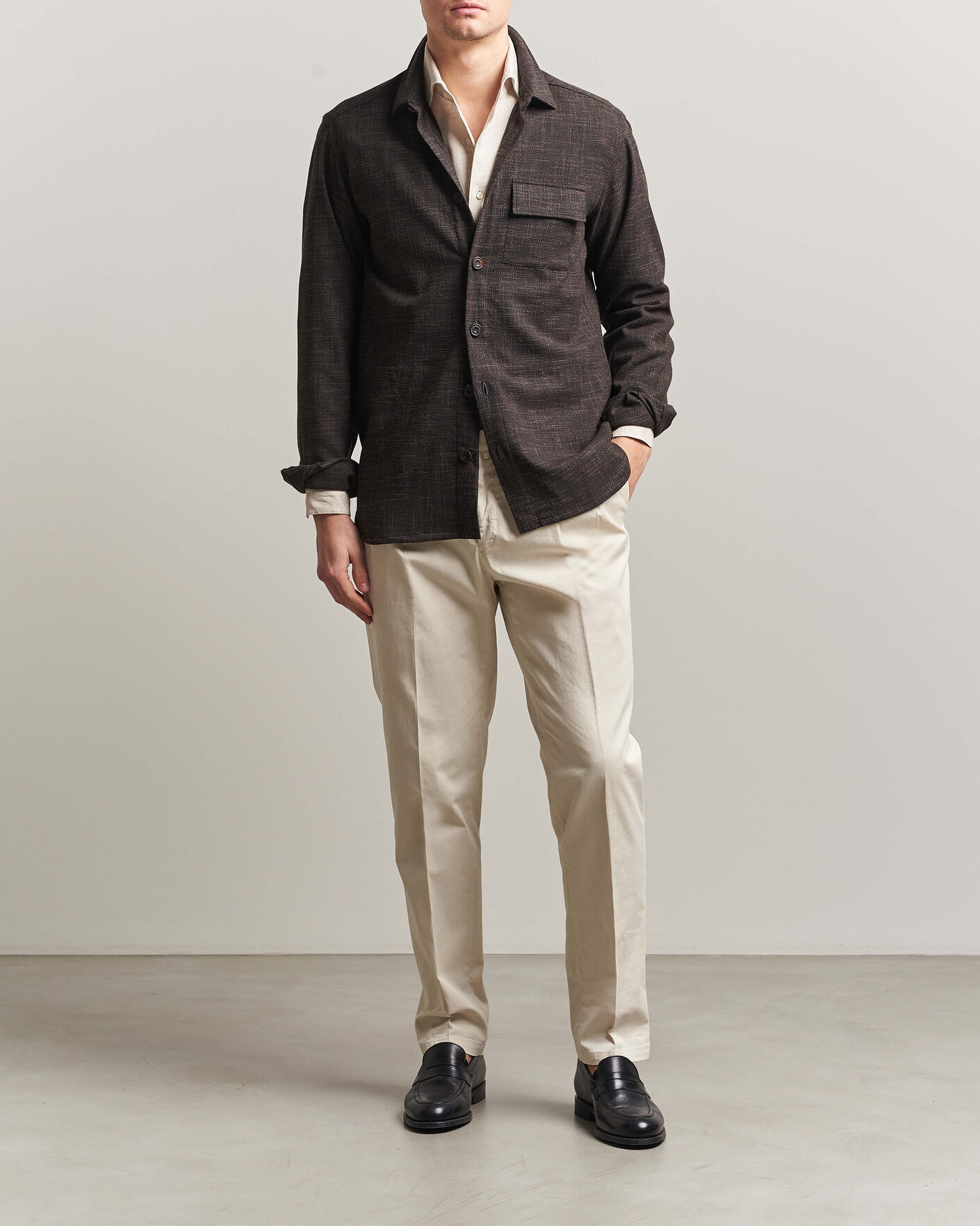 Heren | Overhemden | Kiton | Virgin Wool Overshirt Dark Brown