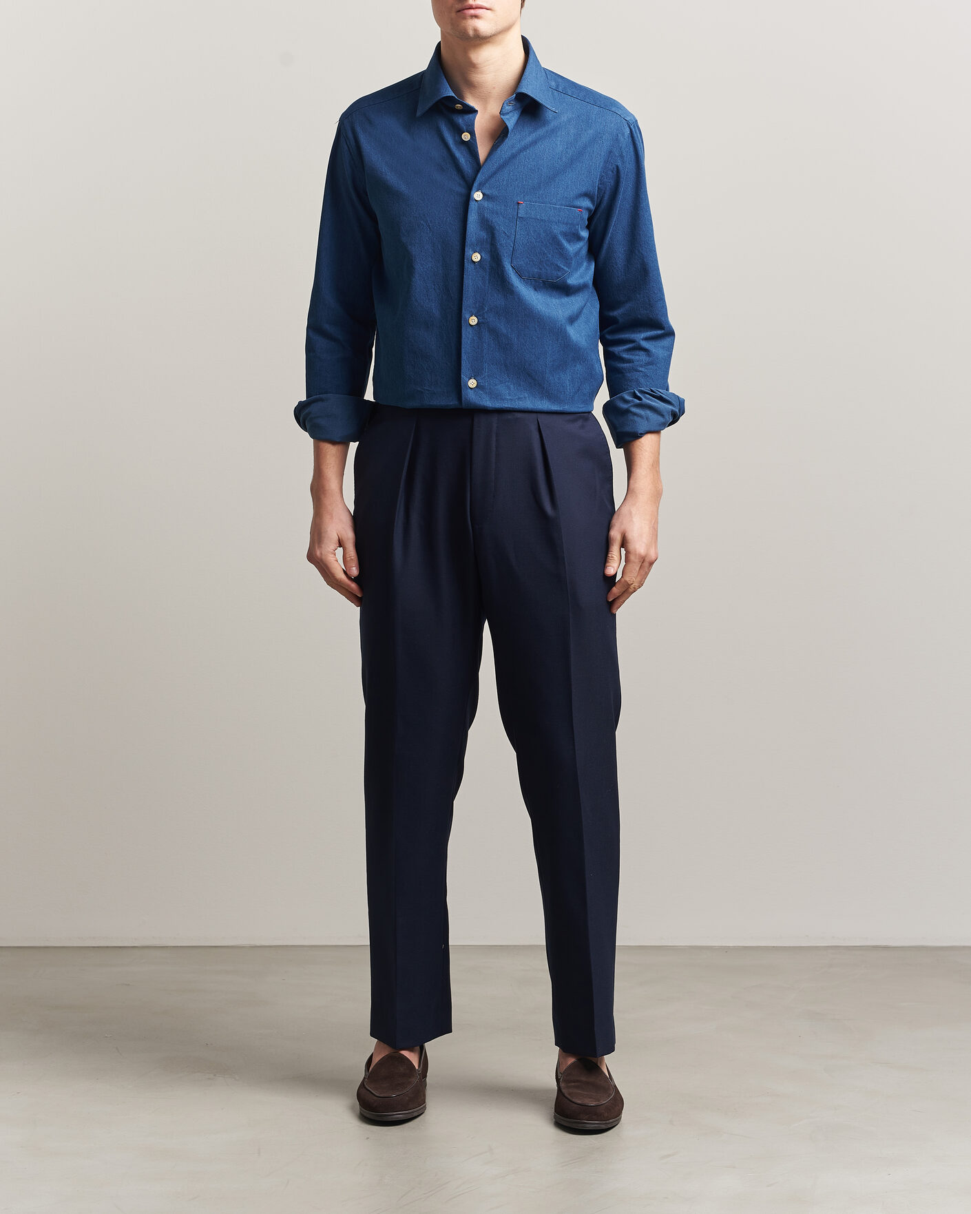 Heren | Overhemden | Kiton | Denim Sport Shirt Medium Blue