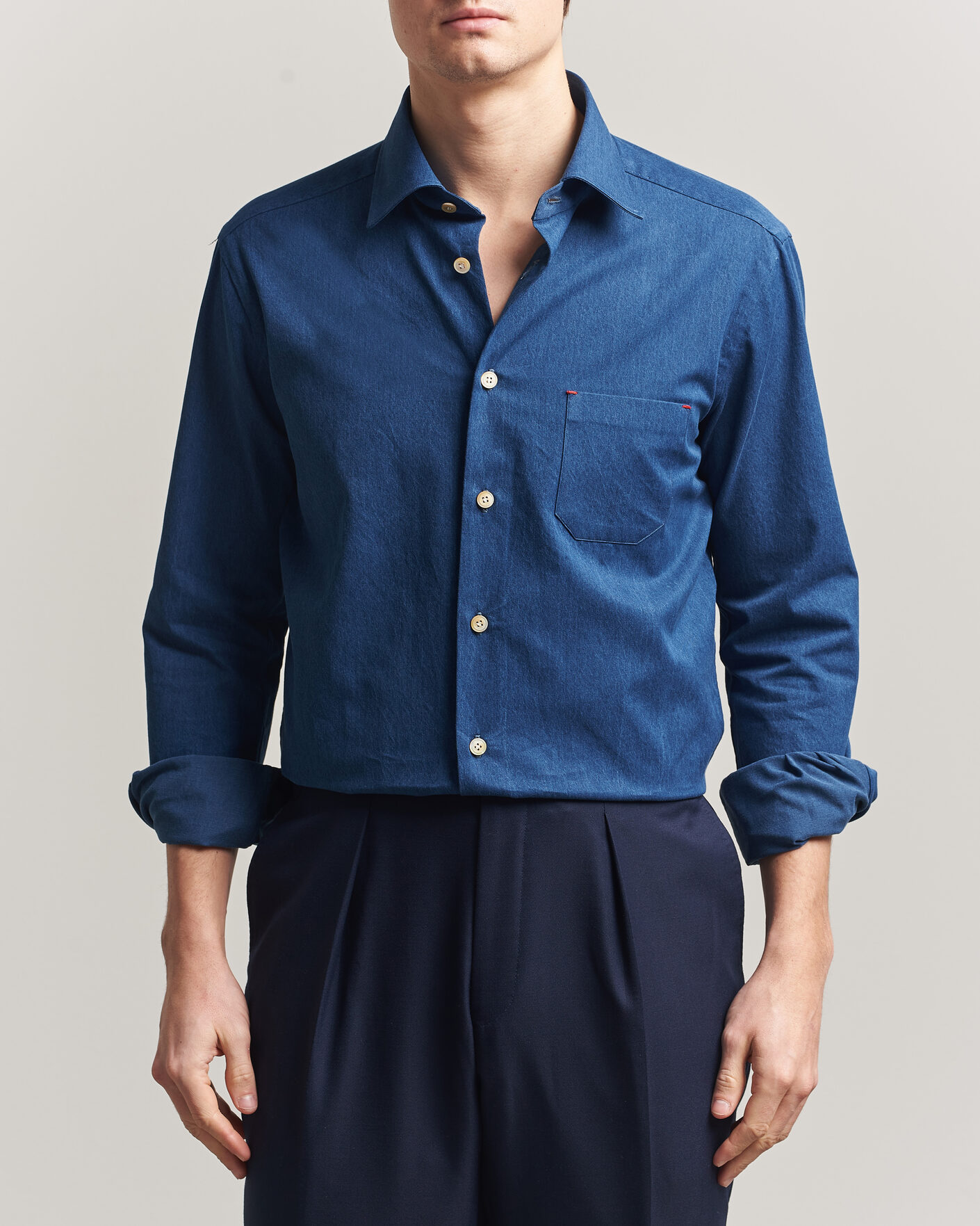 Heren | Overhemden | Kiton | Denim Sport Shirt Medium Blue