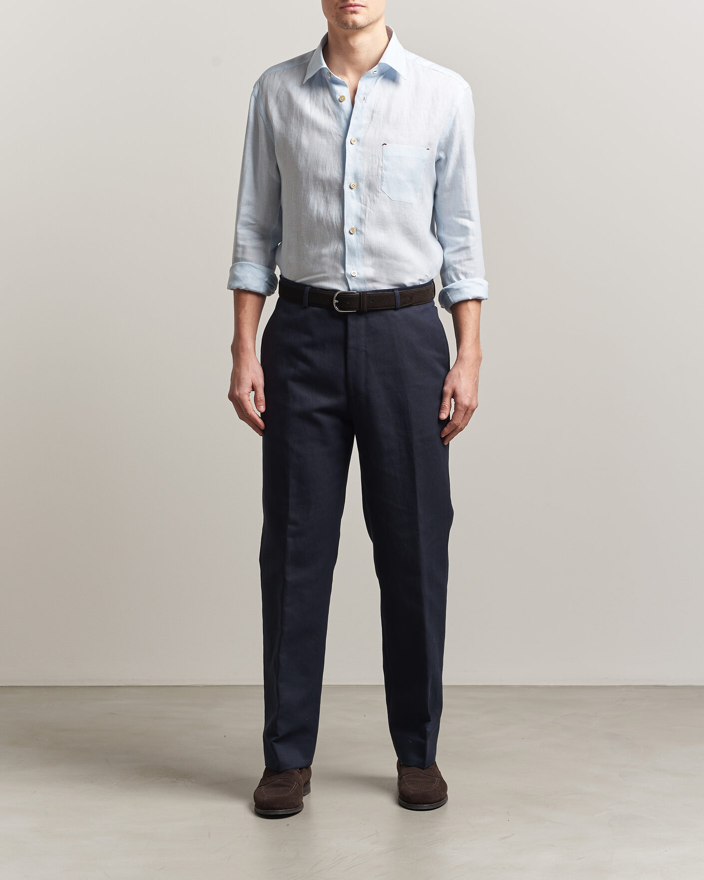 Heren | Overhemden | Kiton | Linen Sport Shirt Light Blue