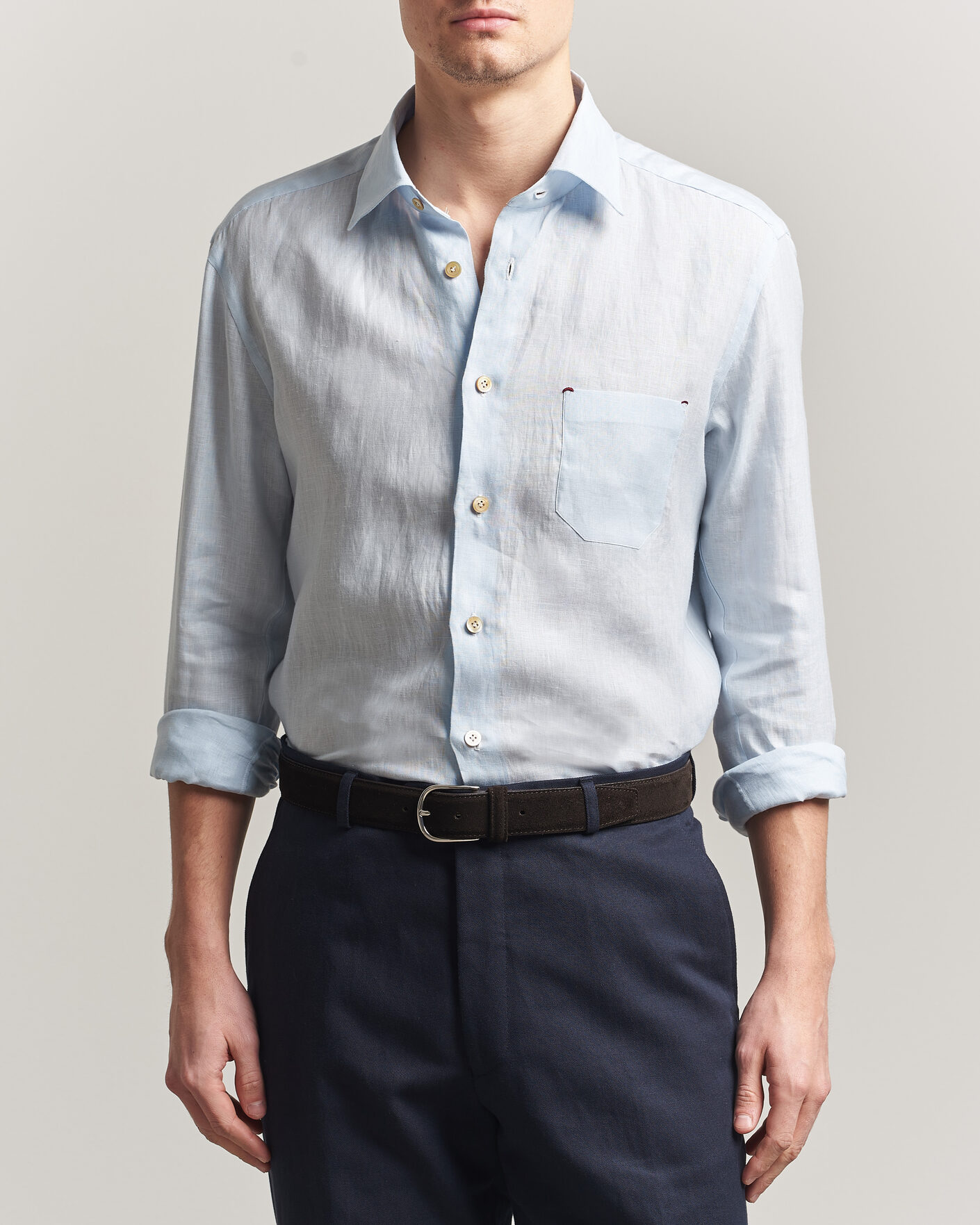 Heren | Overhemden | Kiton | Linen Sport Shirt Light Blue