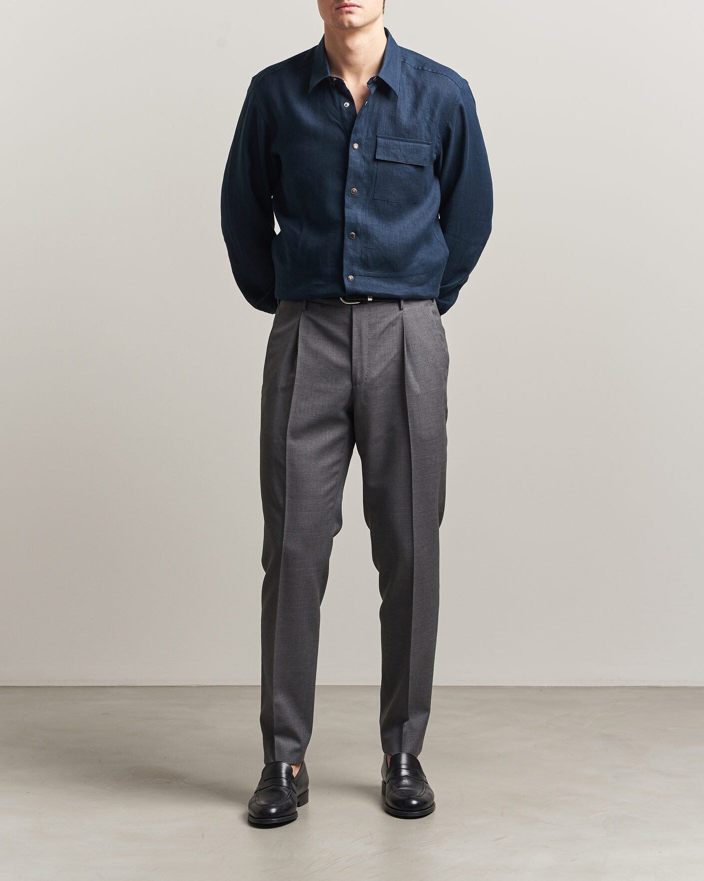 Heren | Overhemden | Kiton | Linen Overshirt Navy