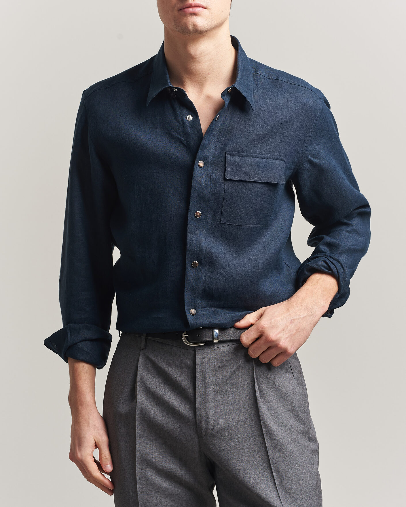 Heren | Overhemden | Kiton | Linen Overshirt Navy