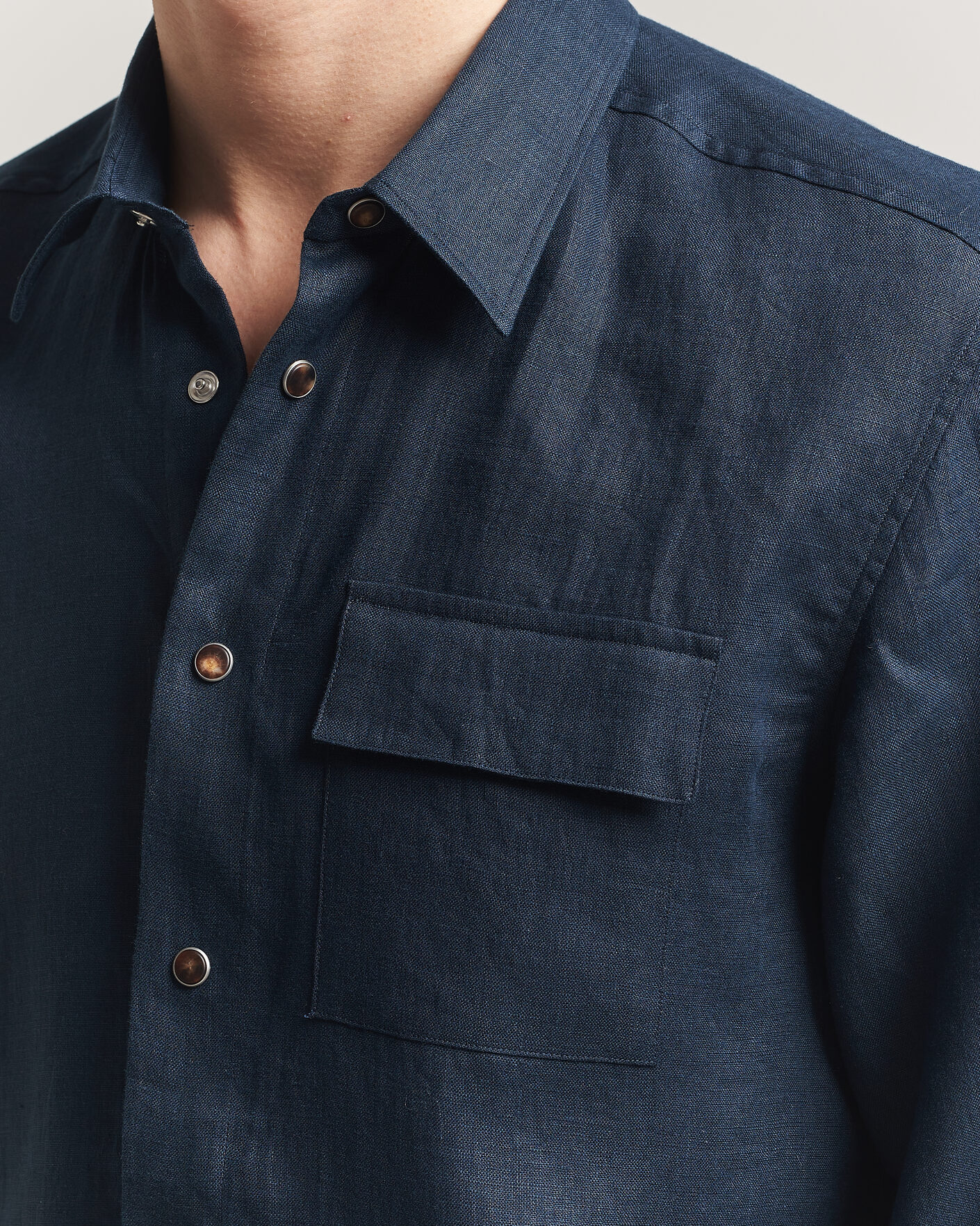 Heren | Overhemden | Kiton | Linen Overshirt Navy