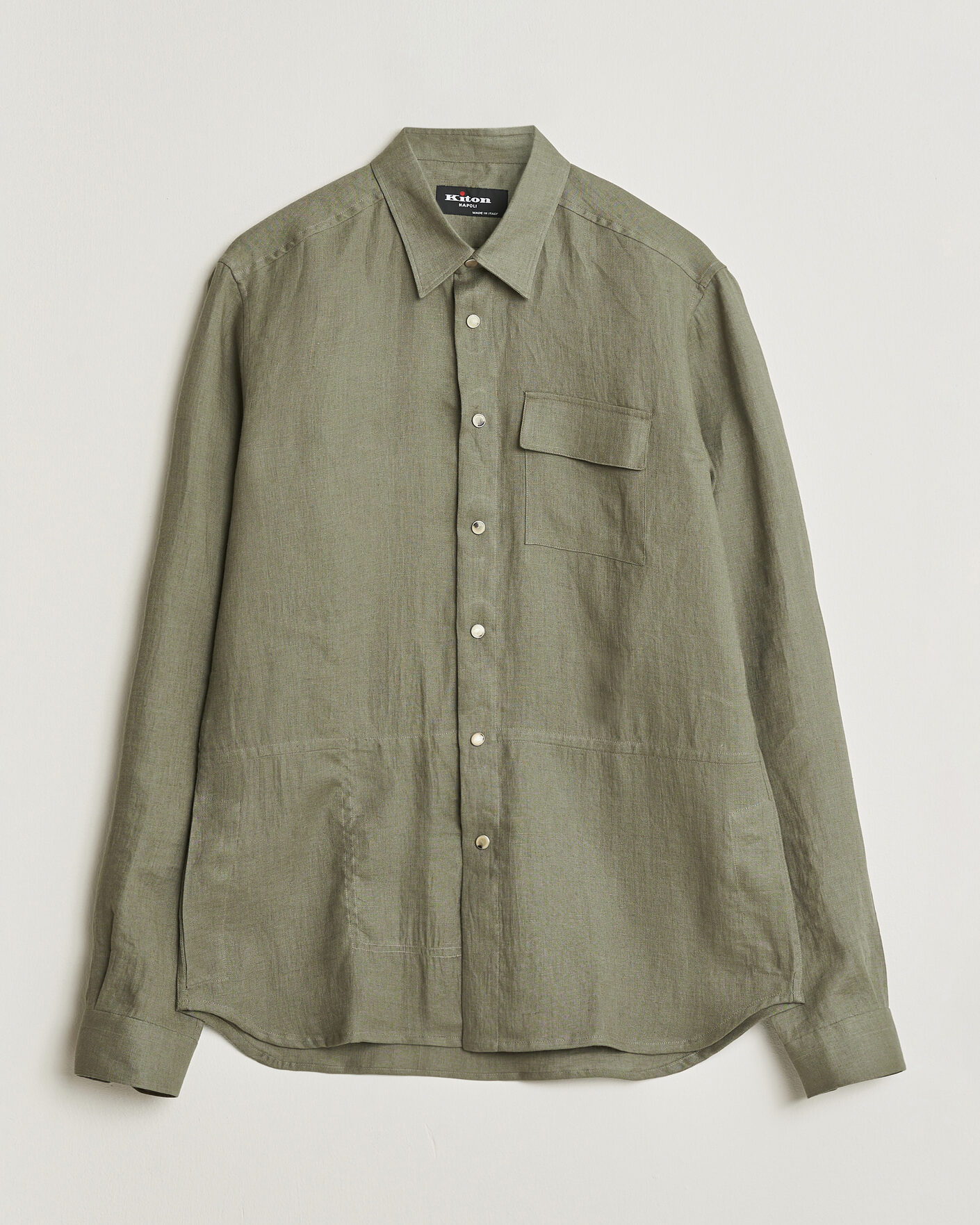 Heren | Overhemden | Kiton | Linen Overshirt Khaki