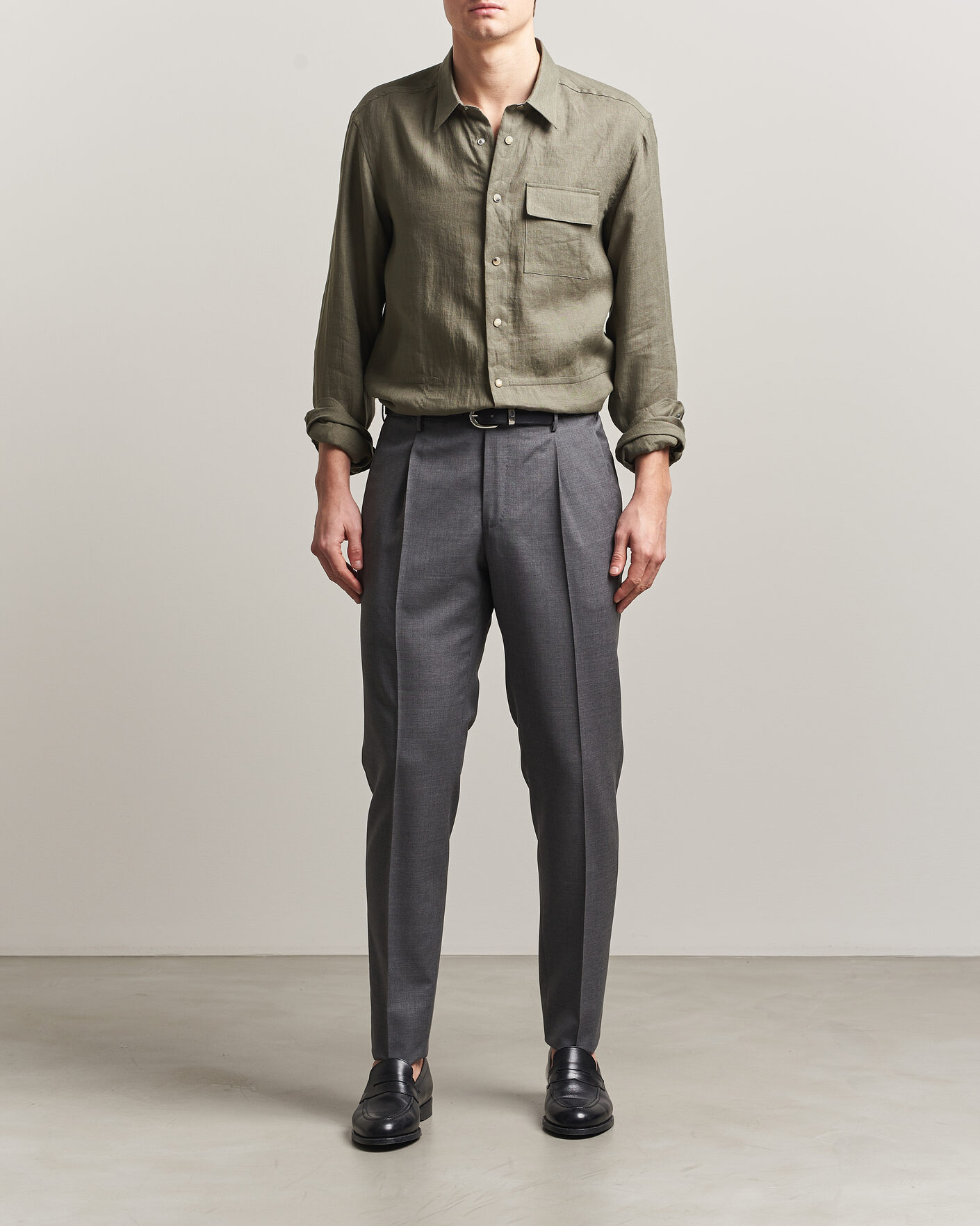 Heren | Overhemden | Kiton | Linen Overshirt Khaki