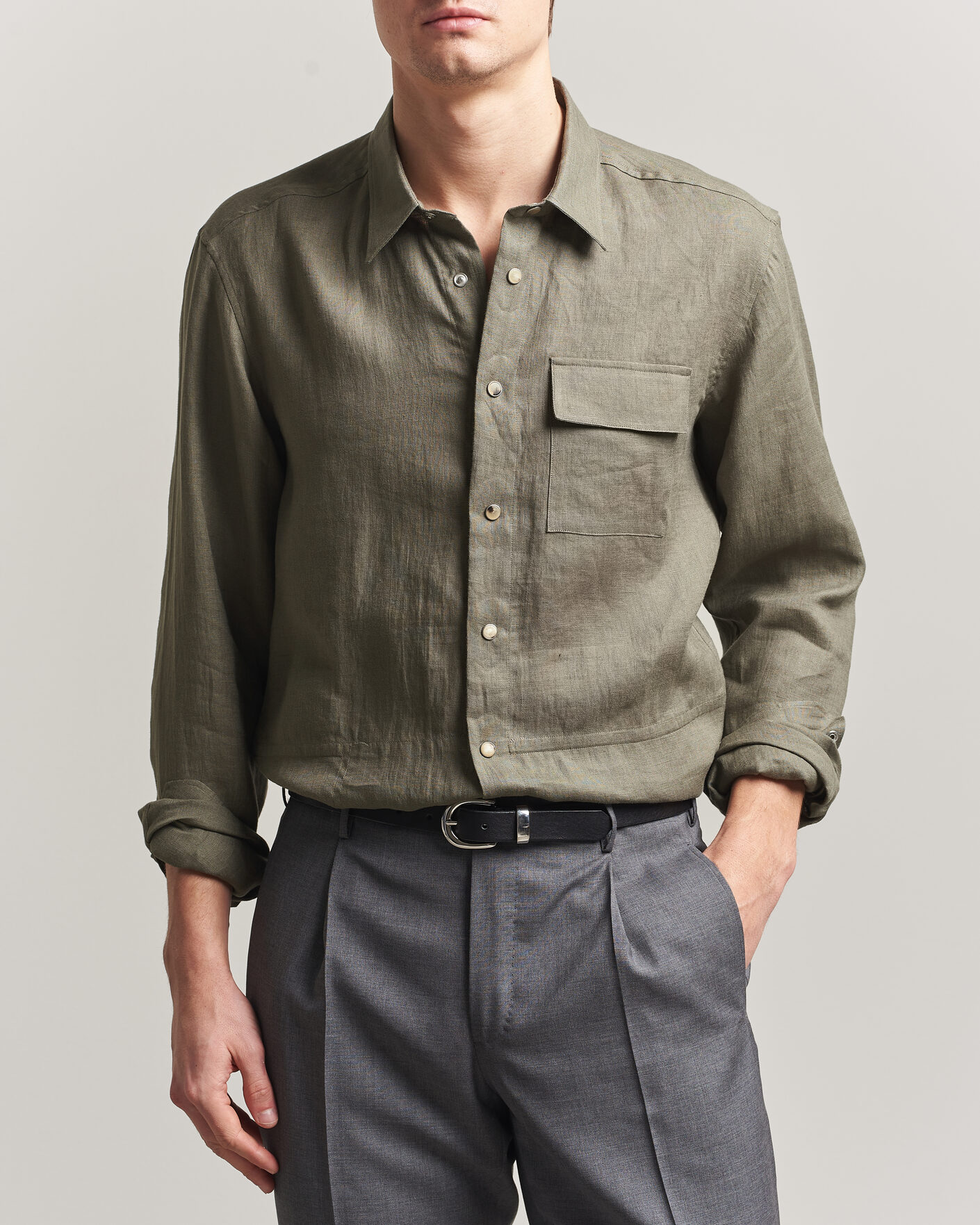 Heren | Overhemden | Kiton | Linen Overshirt Khaki