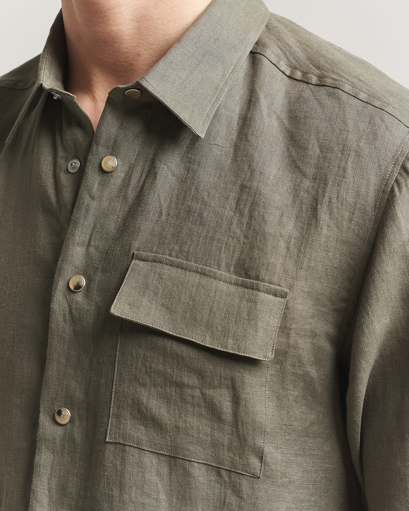 Heren | Overhemden | Kiton | Linen Overshirt Khaki