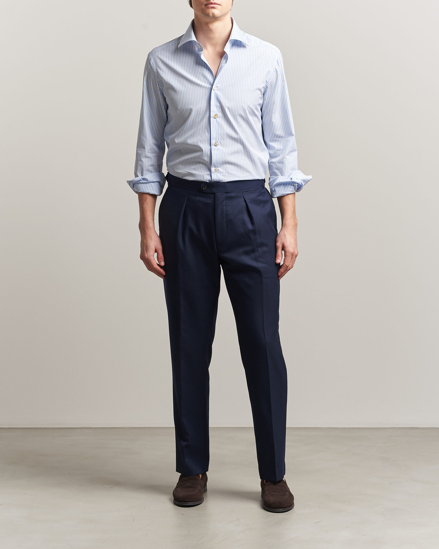 Heren | Overhemden | Kiton | Slim Fit Dress Shirt Light Blue Stripe