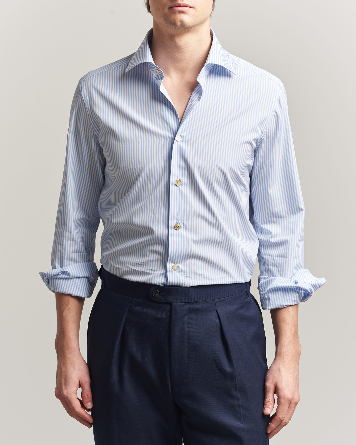 Heren | Overhemden | Kiton | Slim Fit Dress Shirt Light Blue Stripe
