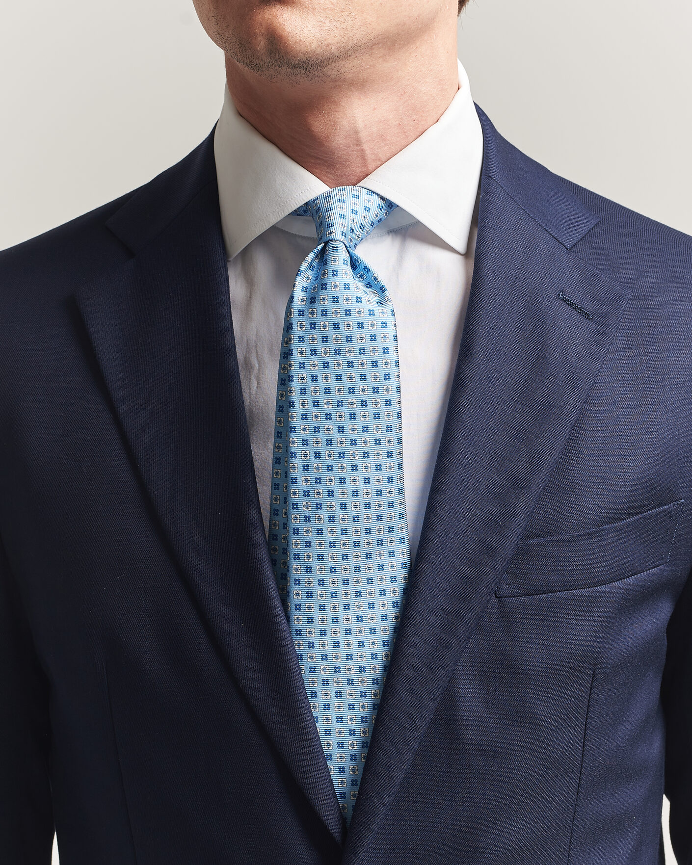 Heren | Stropdassen | Kiton | Printed Flower Silk Tie Light Blue