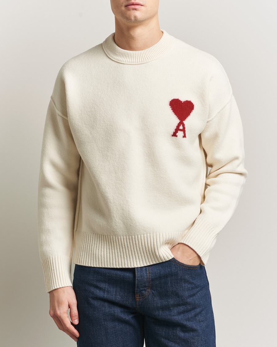 Heren | Truien | AMI | Big Heart Wool Sweater Ecru