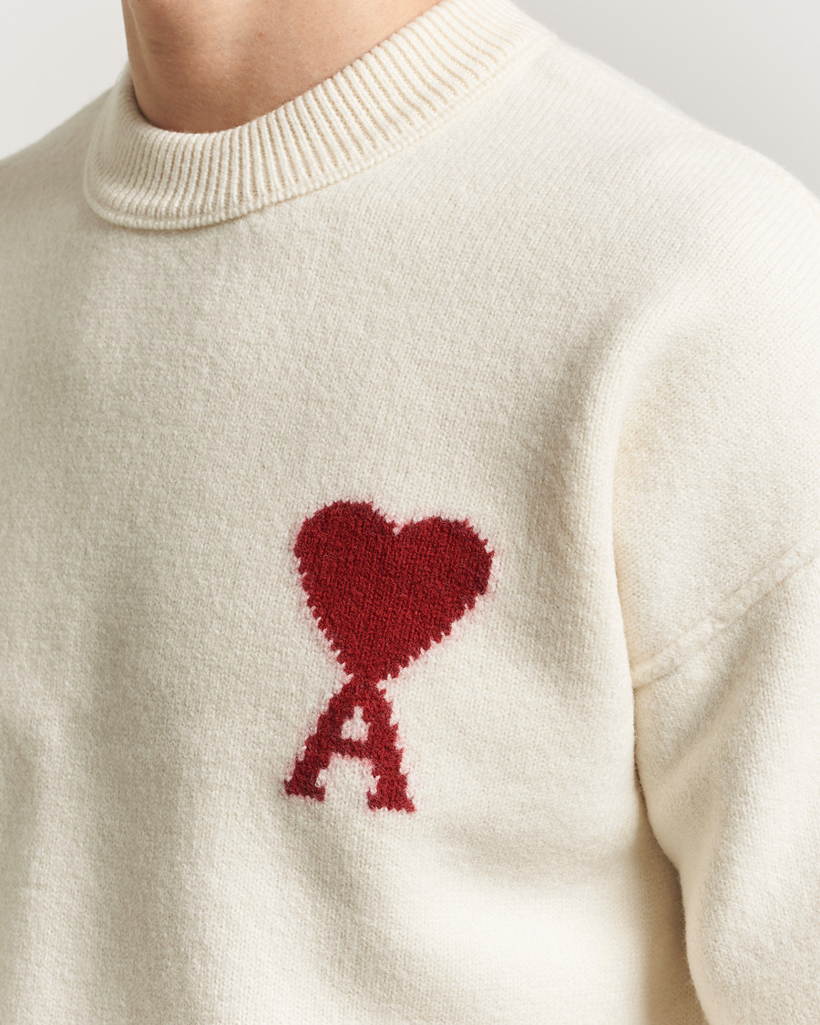 Heren | Truien | AMI | Big Heart Wool Sweater Ecru