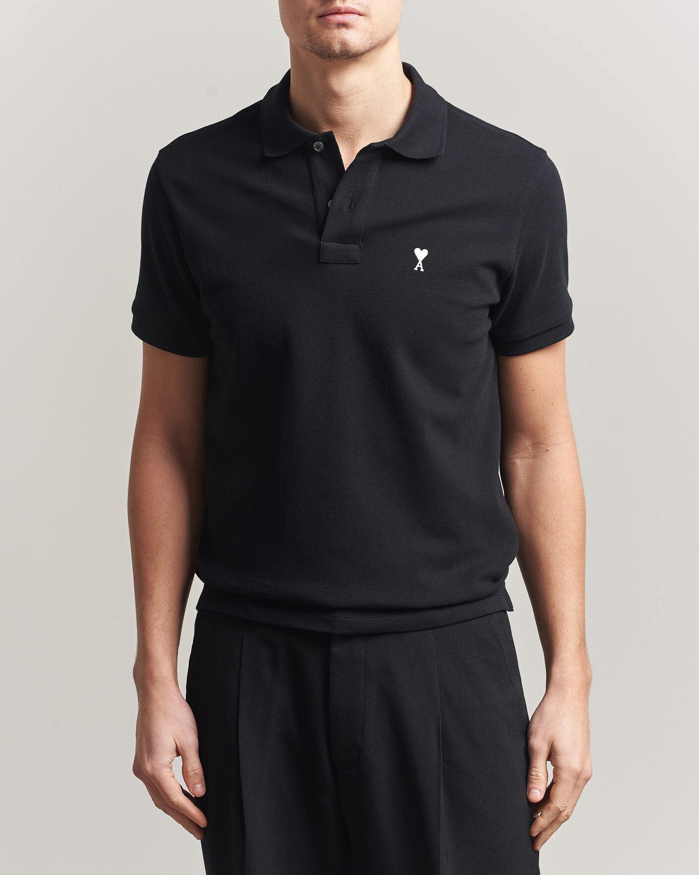 Heren | Polo's | AMI | Contrast Heart Logo Polo Black
