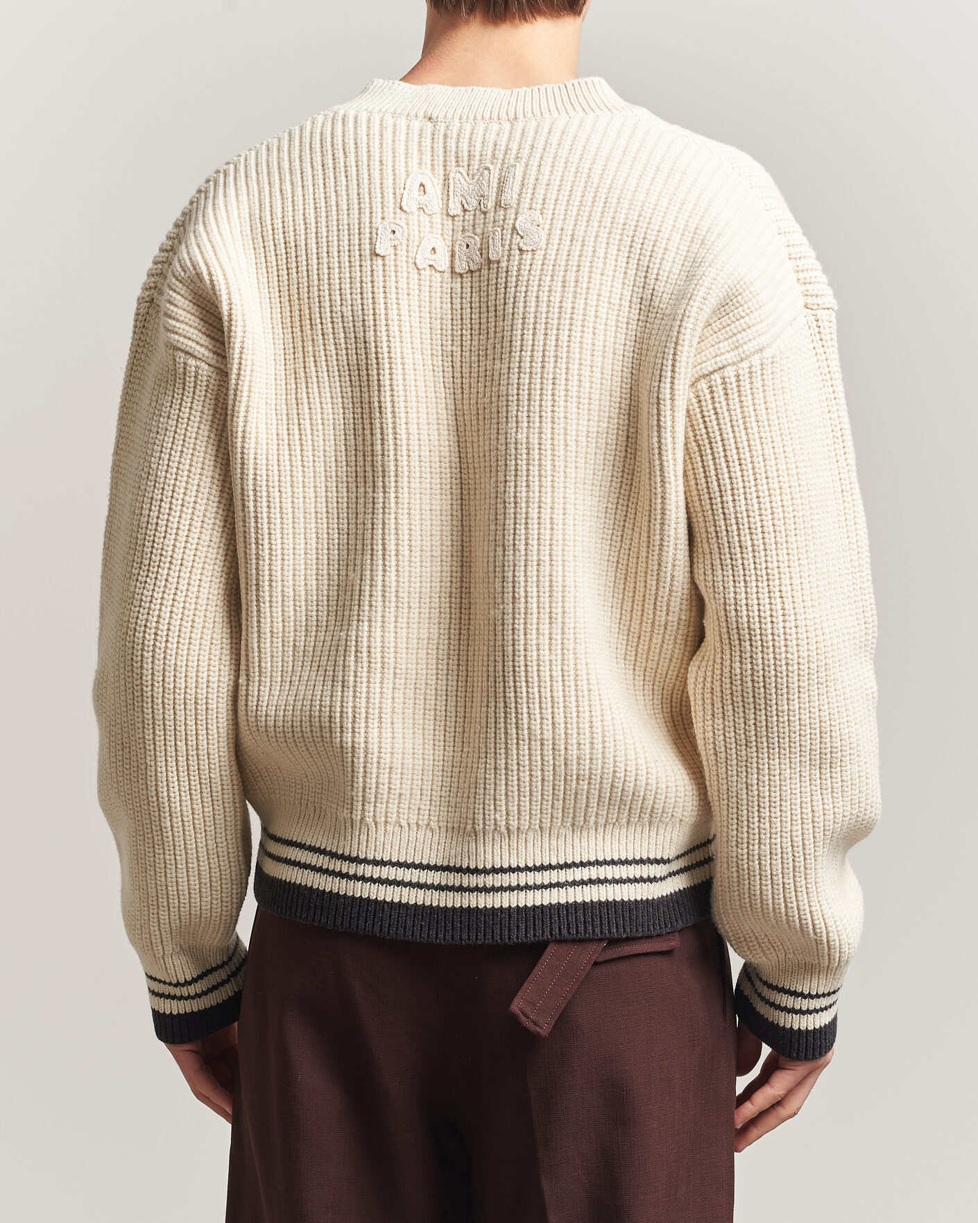 Heren | Truien | AMI | Wool/Cotton Ribbed V-Neck Creme