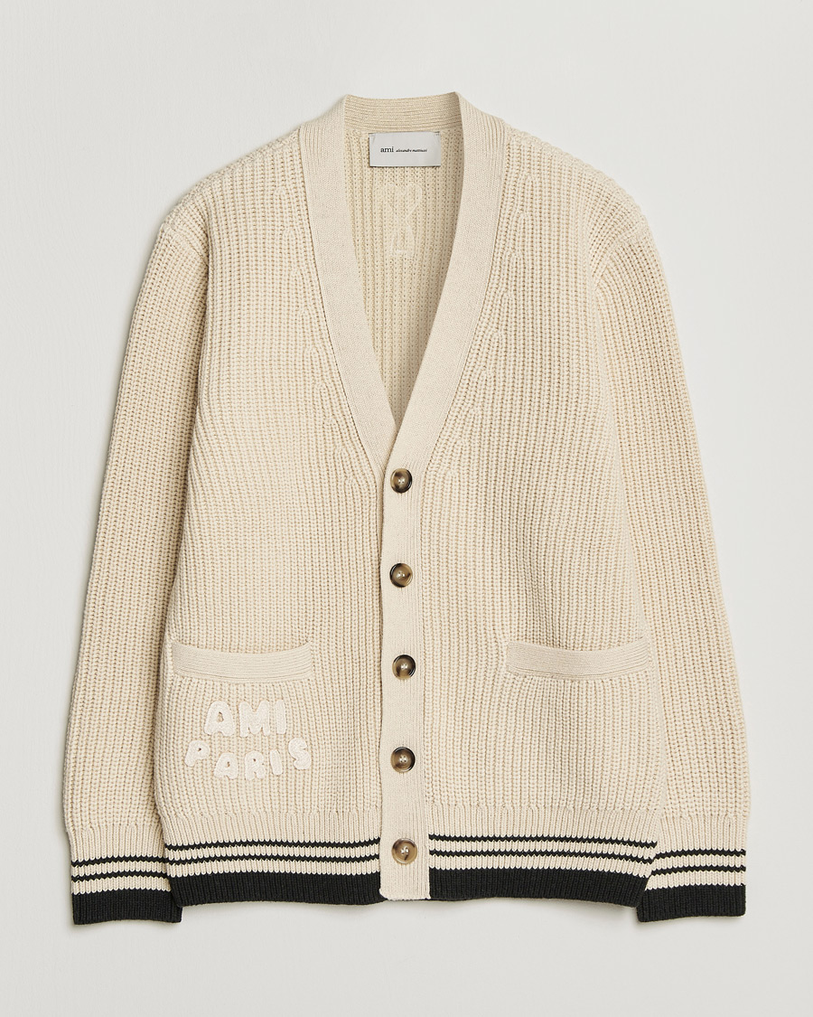 Heren | Truien | AMI | Wool/Cotton Ribbed Cardigan Creme