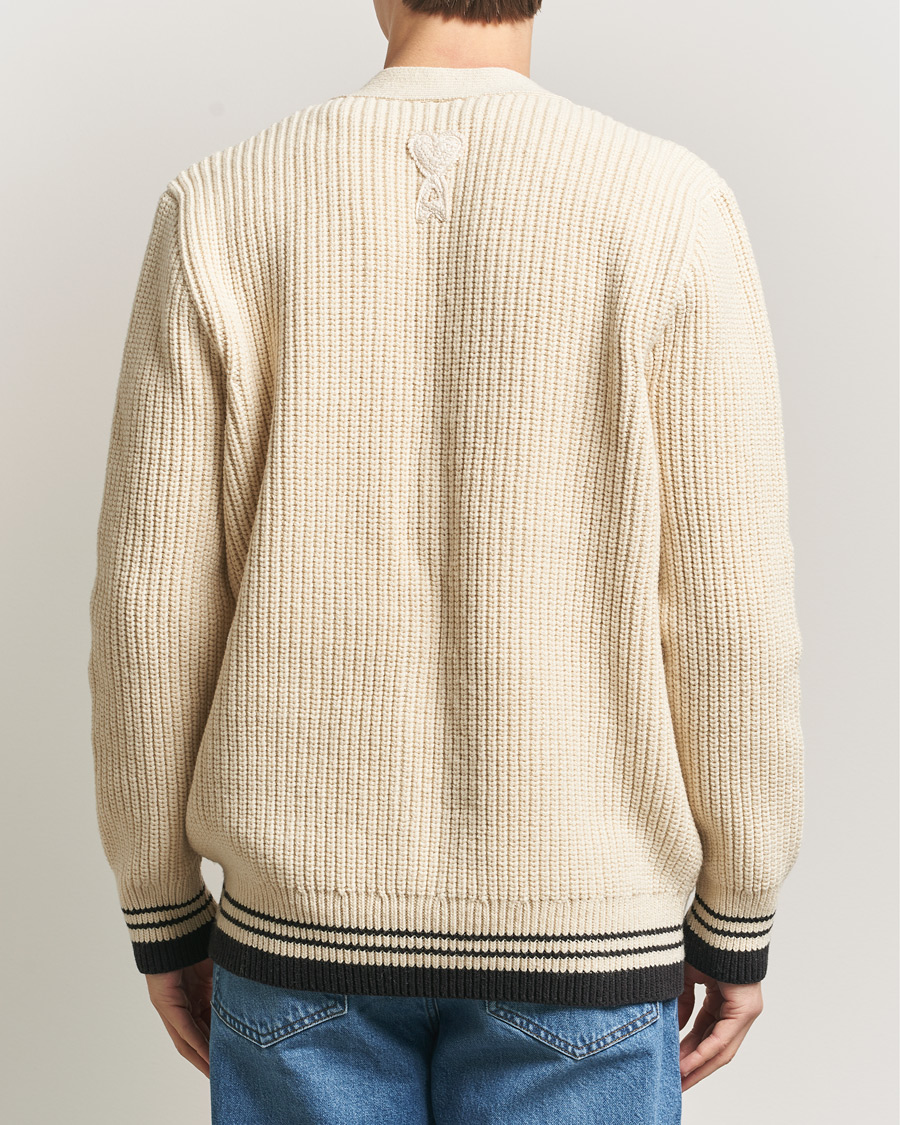 Heren | Truien | AMI | Wool/Cotton Ribbed Cardigan Creme