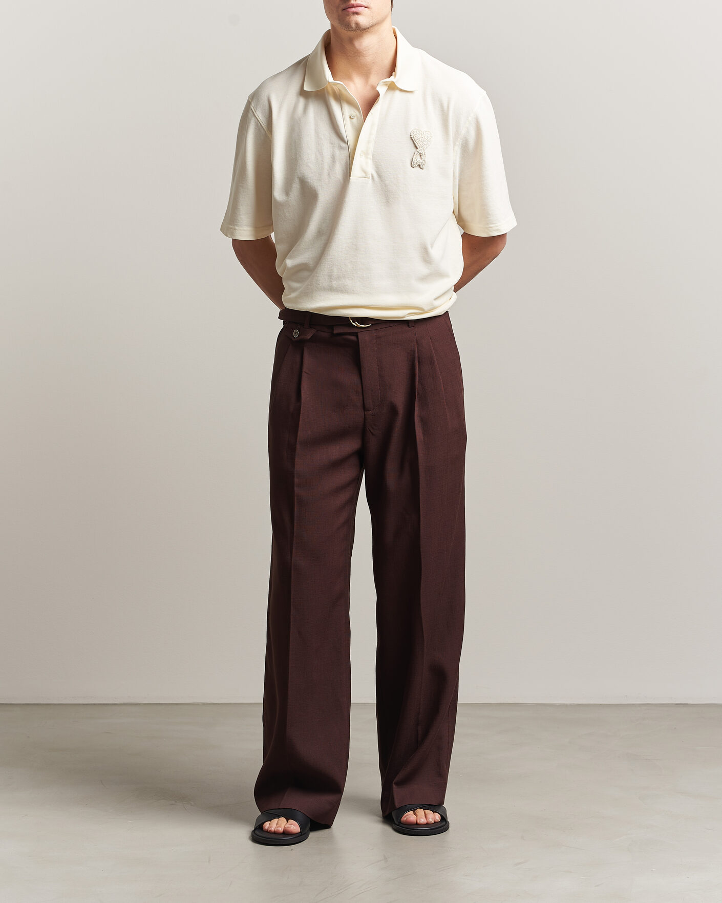 Heren | Polo's | AMI | Knitted Heart Logo Polo Creme