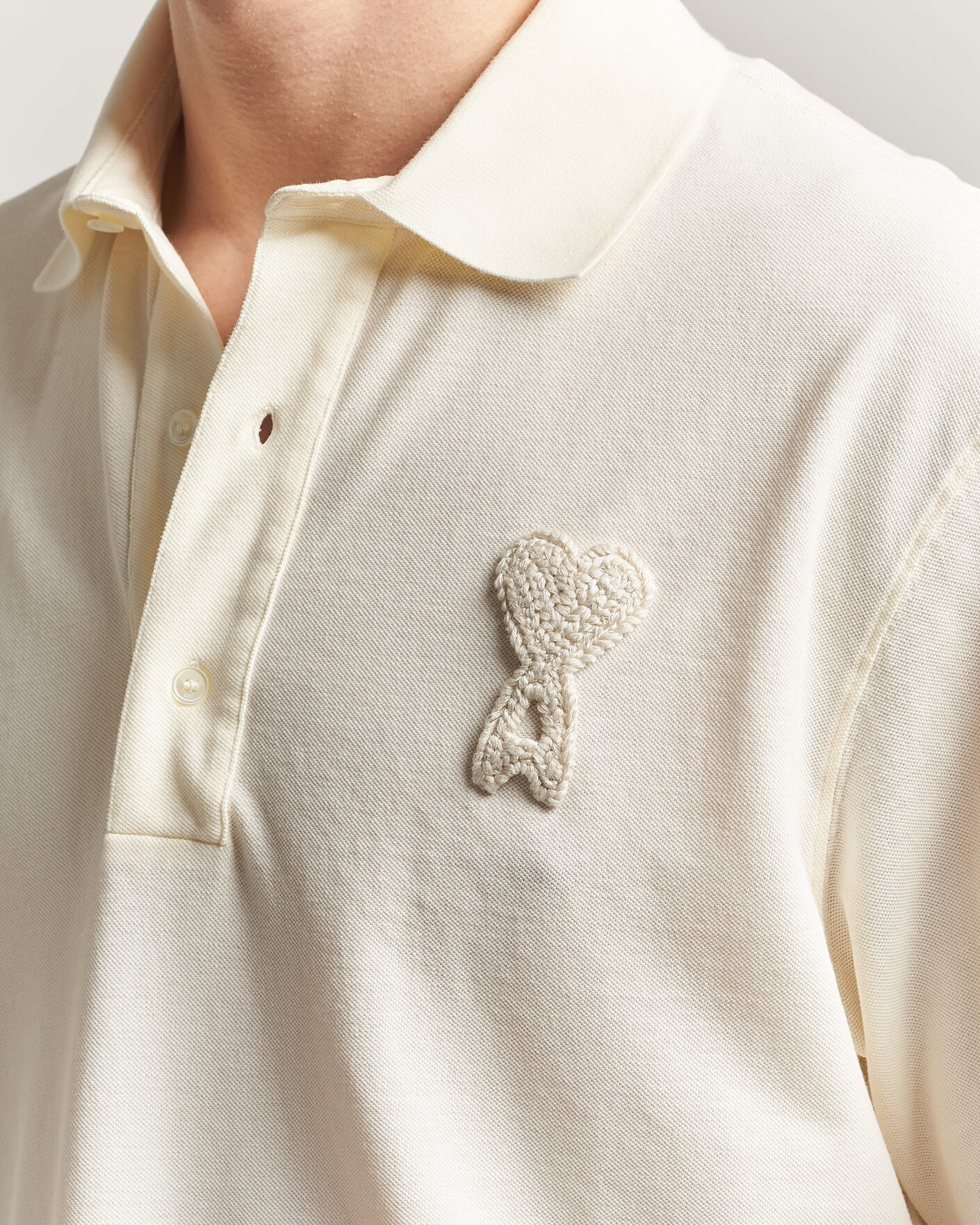 Heren | Polo's | AMI | Knitted Heart Logo Polo Creme