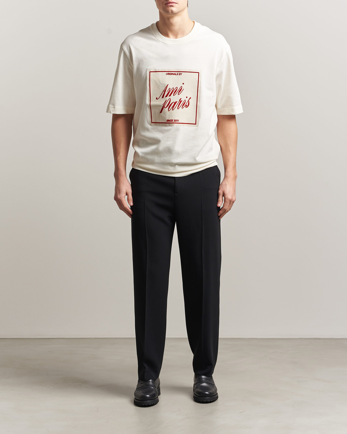 Heren | T-shirts | AMI | Boxy Fit Printed T-Shirt Creme