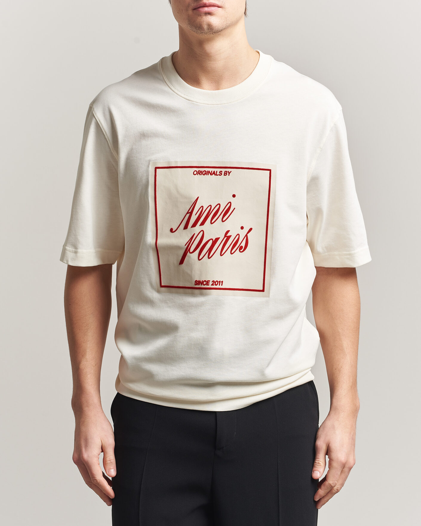Heren | T-shirts | AMI | Boxy Fit Printed T-Shirt Creme