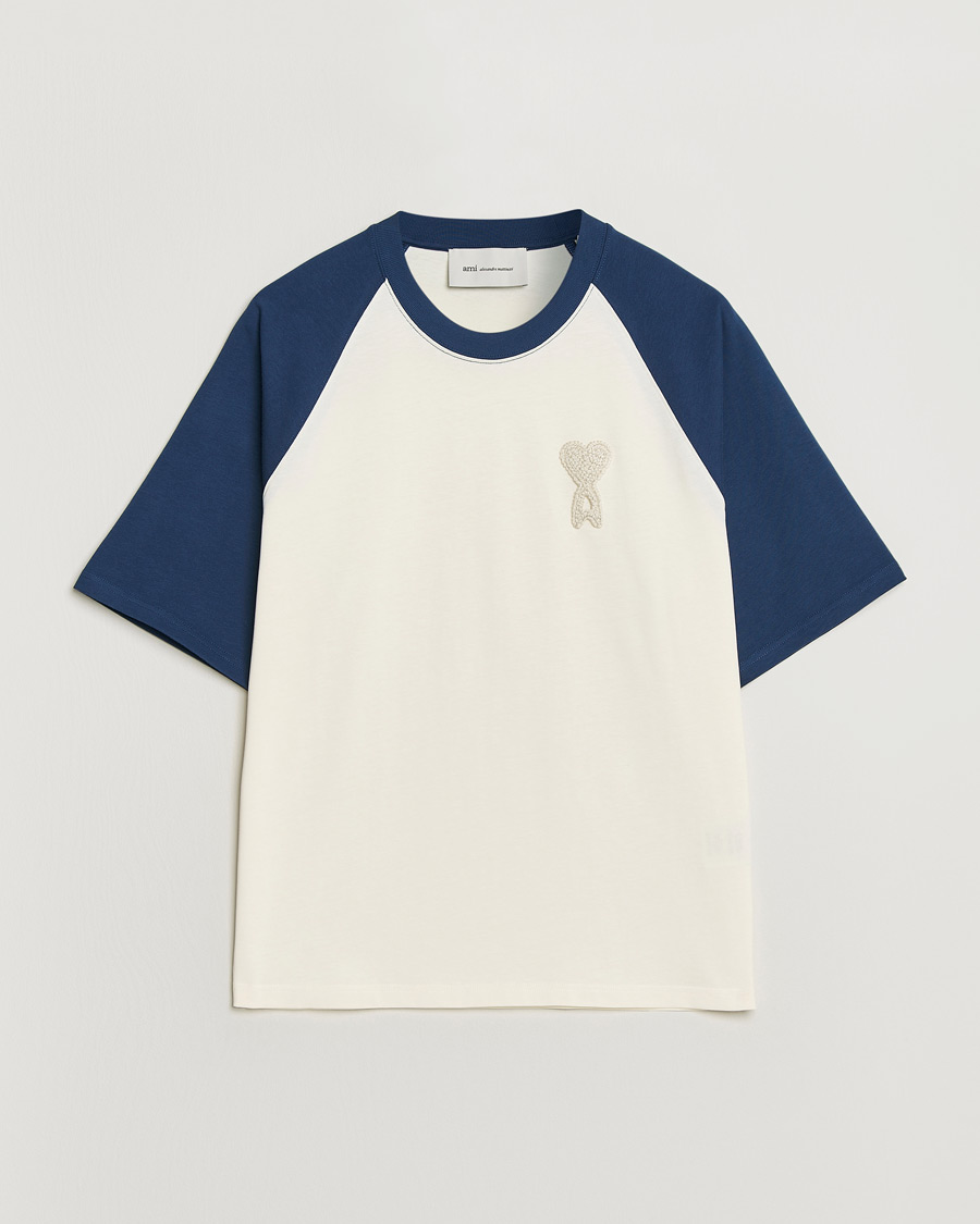 Heren | T-shirts | AMI | Knitted Heart Logo T-Shirt Creme/Navy