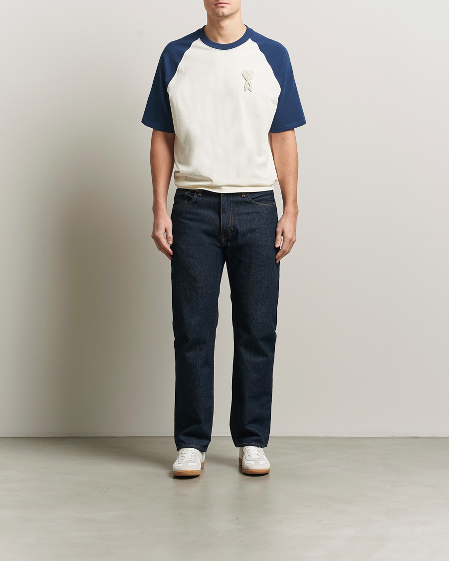 Heren | T-shirts | AMI | Knitted Heart Logo T-Shirt Creme/Navy