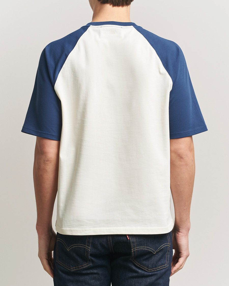 Heren | T-shirts | AMI | Knitted Heart Logo T-Shirt Creme/Navy