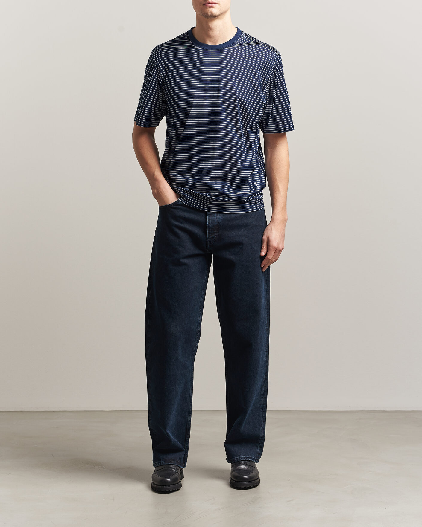 Heren | T-shirts | AMI | Striped T-Shirt Navy/White