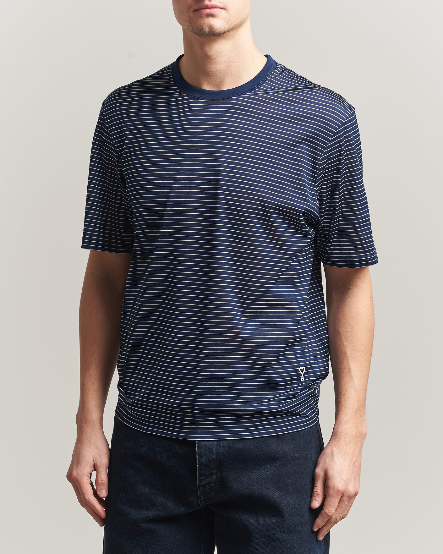 Heren | T-shirts | AMI | Striped T-Shirt Navy/White