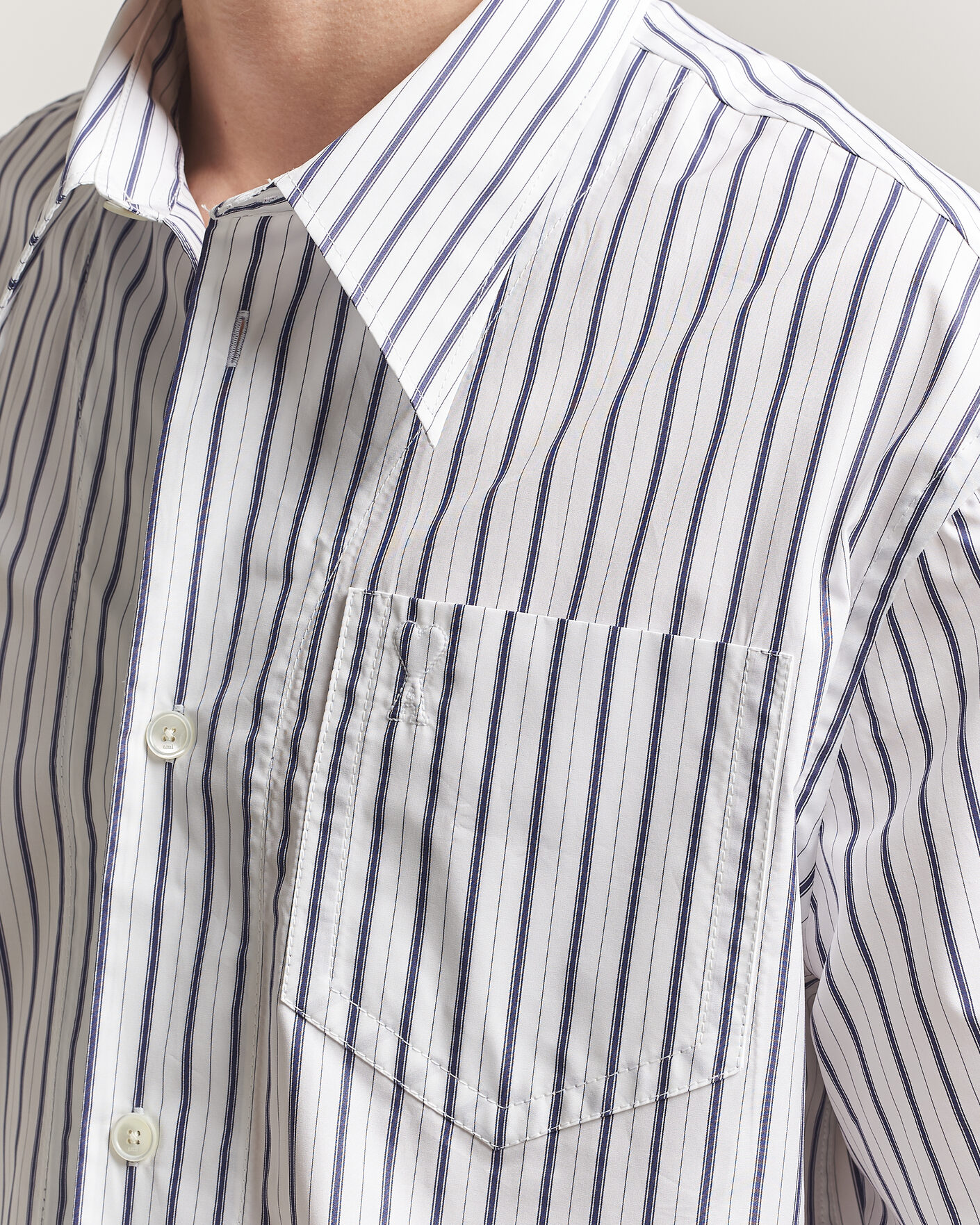 Heren | Overhemden | AMI | Short Sleeve Camp Collar Shirt White/Blue