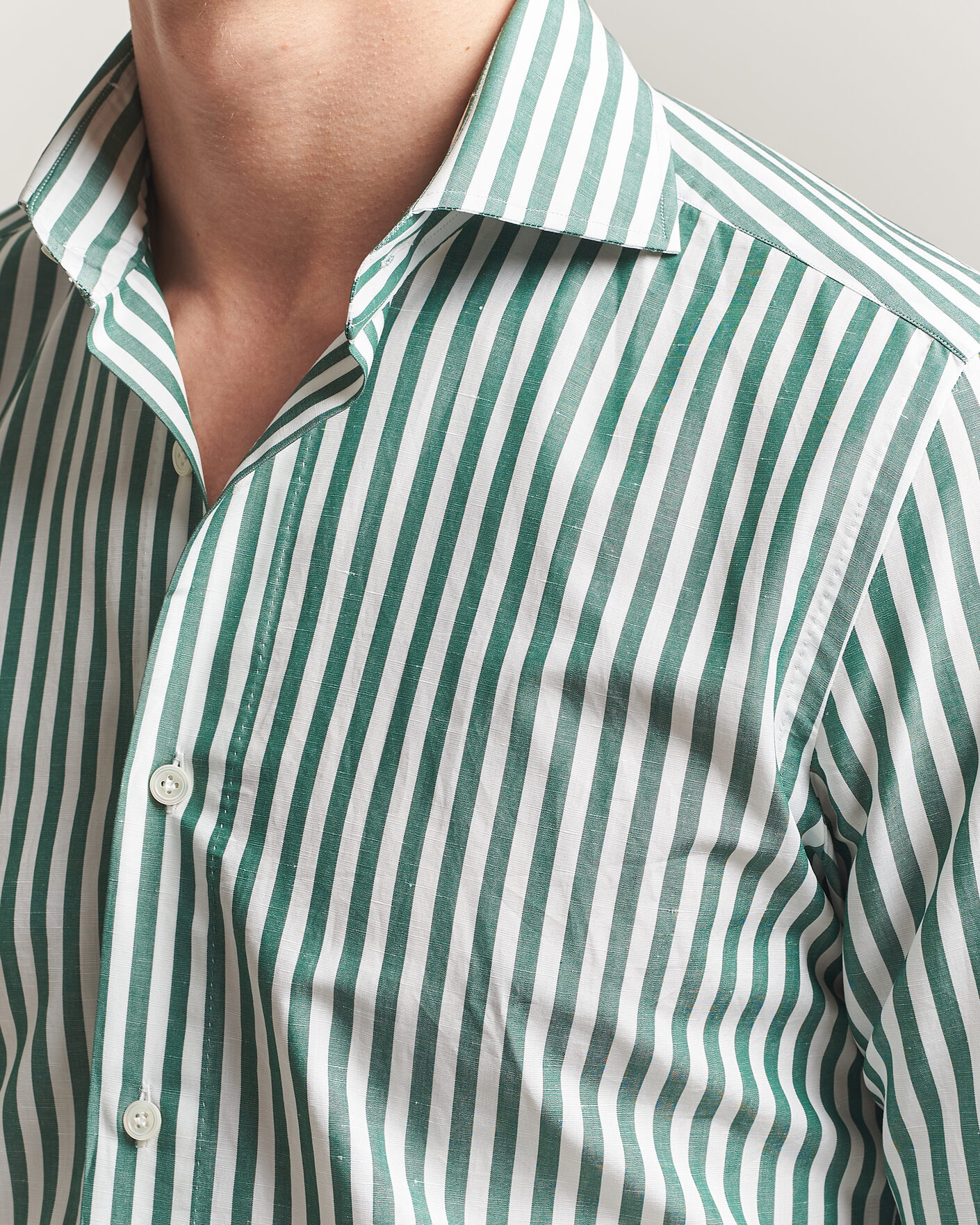 Heren | Overhemden | 100Hands | Cotton/Linen Bengal Stripe Shirt Green