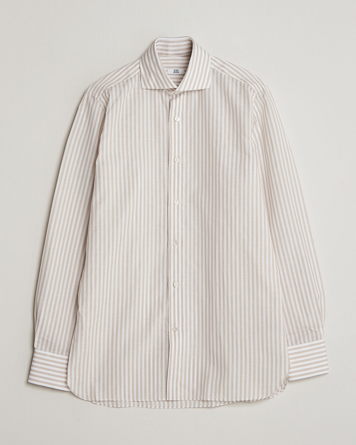 Heren | Overhemden | 100Hands | Cotton/Linen Bengal Stripe Shirt Light Brown
