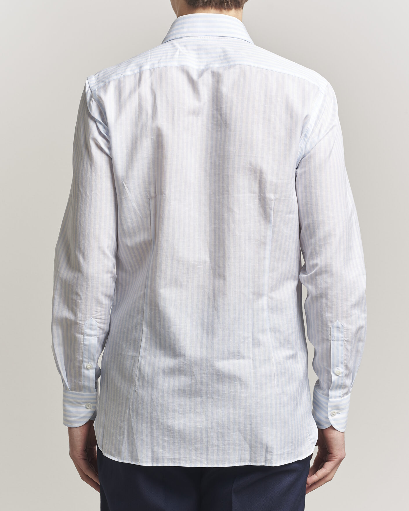 Heren | Overhemden | 100Hands | Cotton/Linen Bengal Stripe Shirt Light Blue