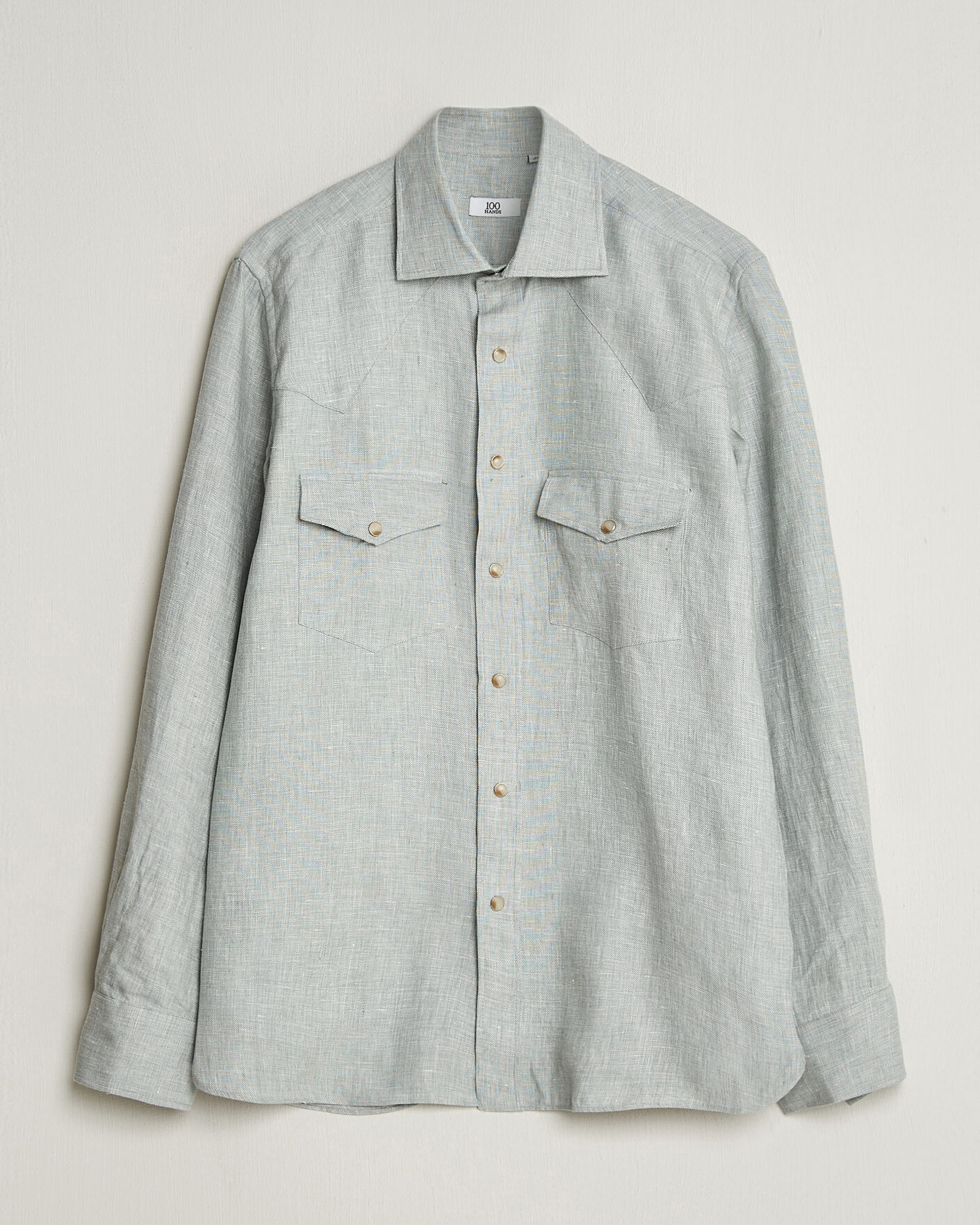 Heren | Overhemden | 100Hands | Two Pocket Western Linen Shirt Mint Green