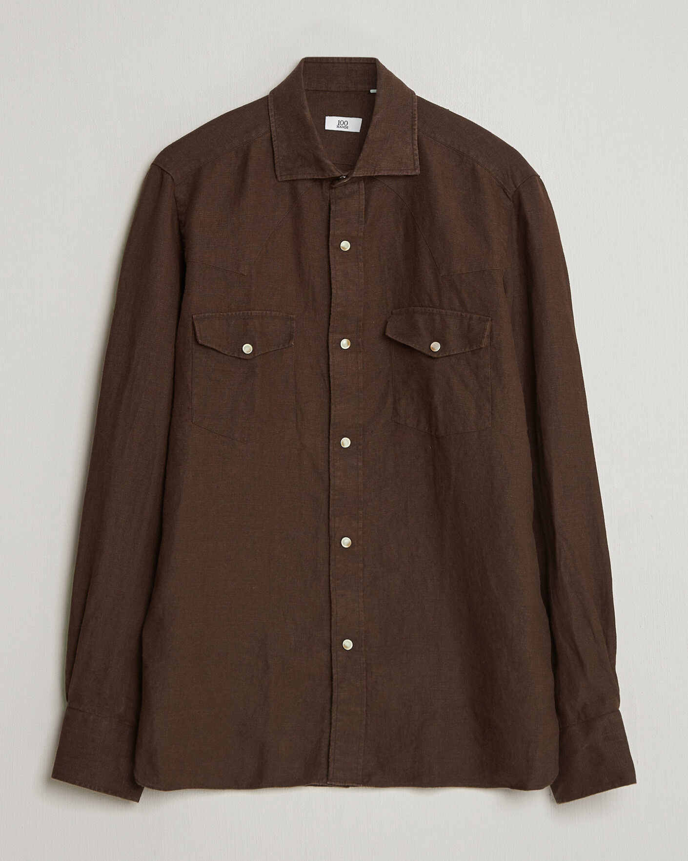 Heren | Overhemden | 100Hands | Two Pocket Western Linen Shirt Chocolate