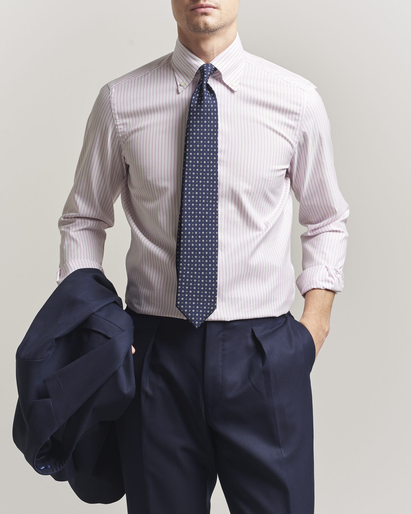 Heren | Overhemden | 100Hands | Washed Striped Oxford Shirt Lavender