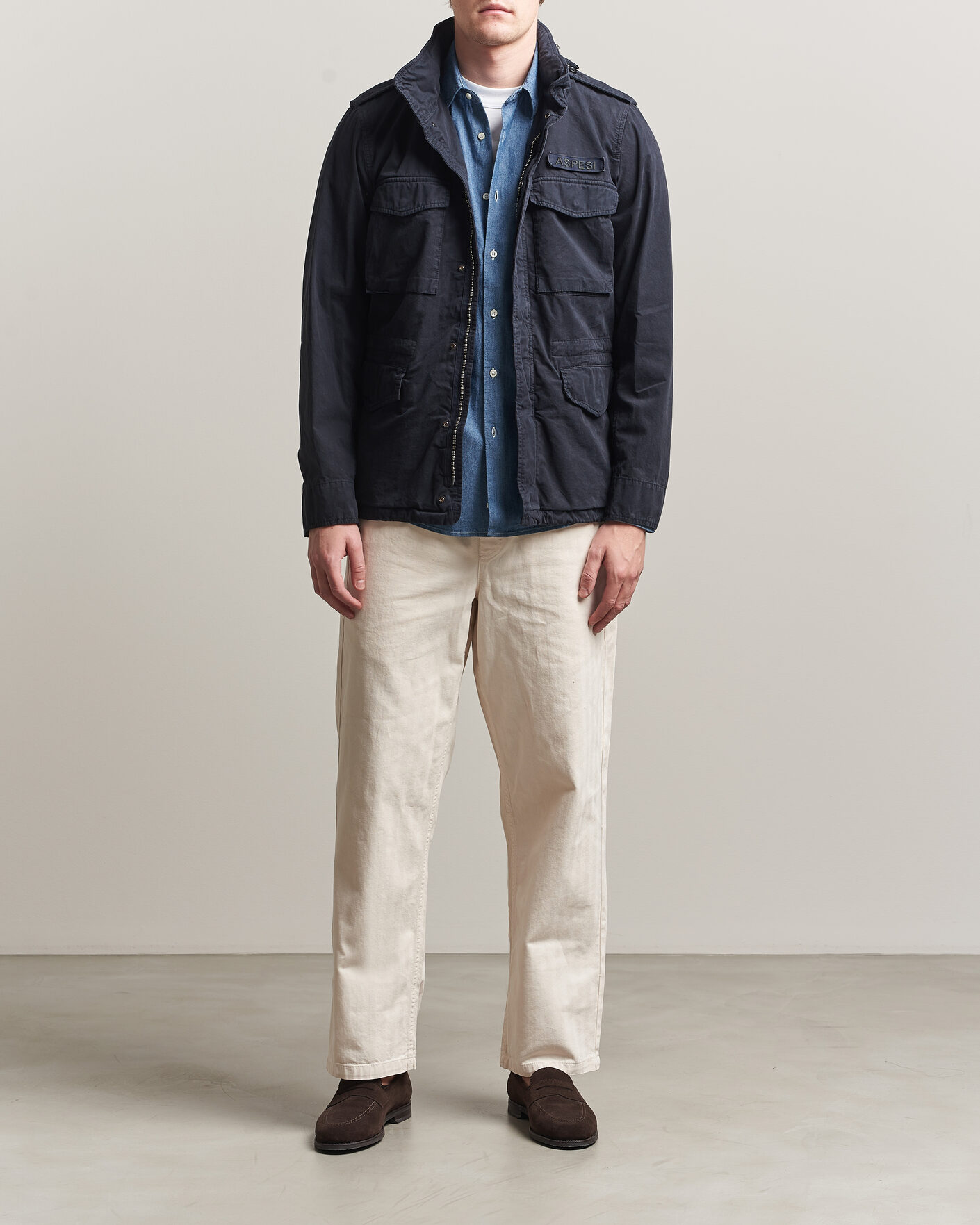 Heren | Jassen | Aspesi | Washed Cotton Field Jacket Navy