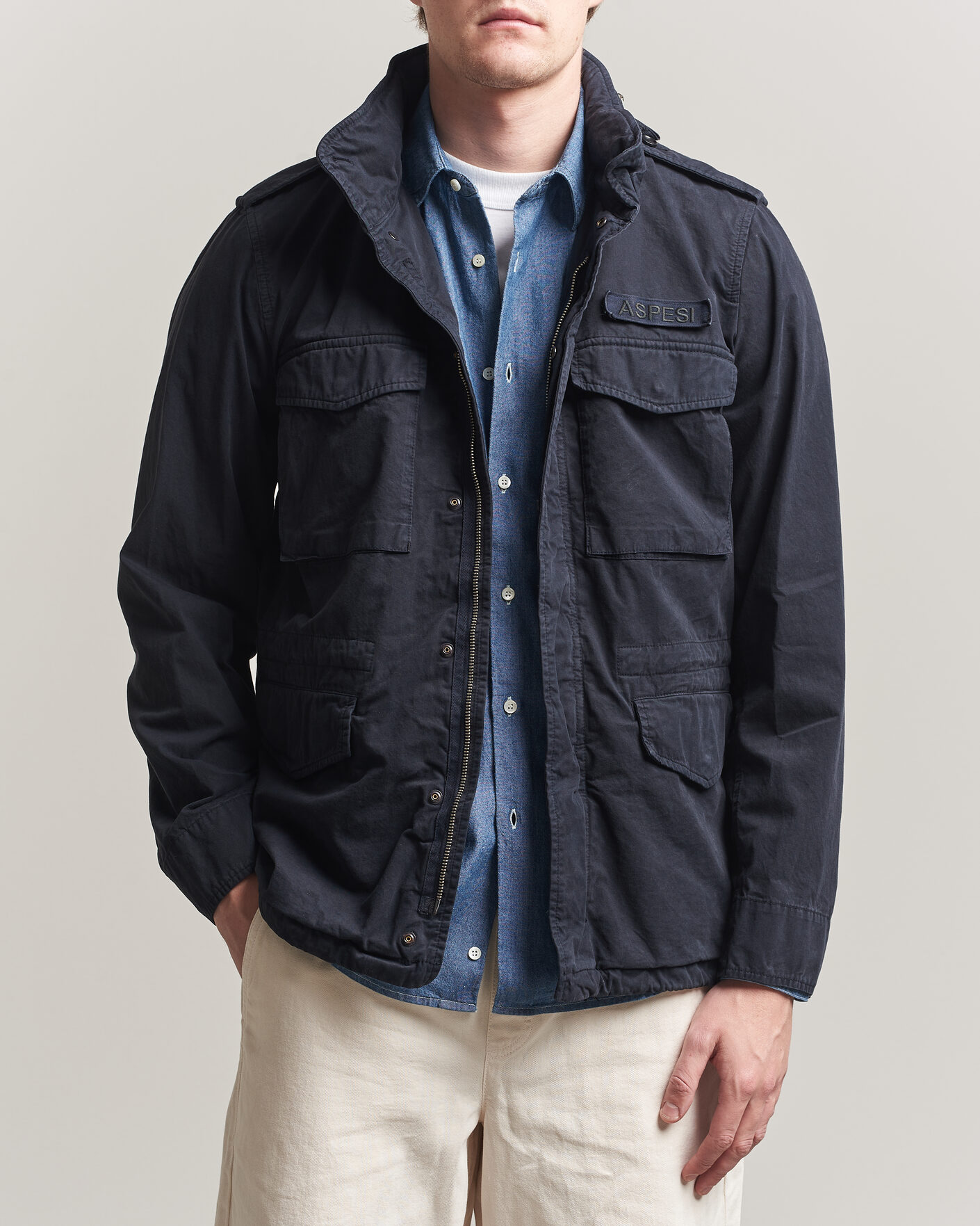 Heren | Jassen | Aspesi | Washed Cotton Field Jacket Navy