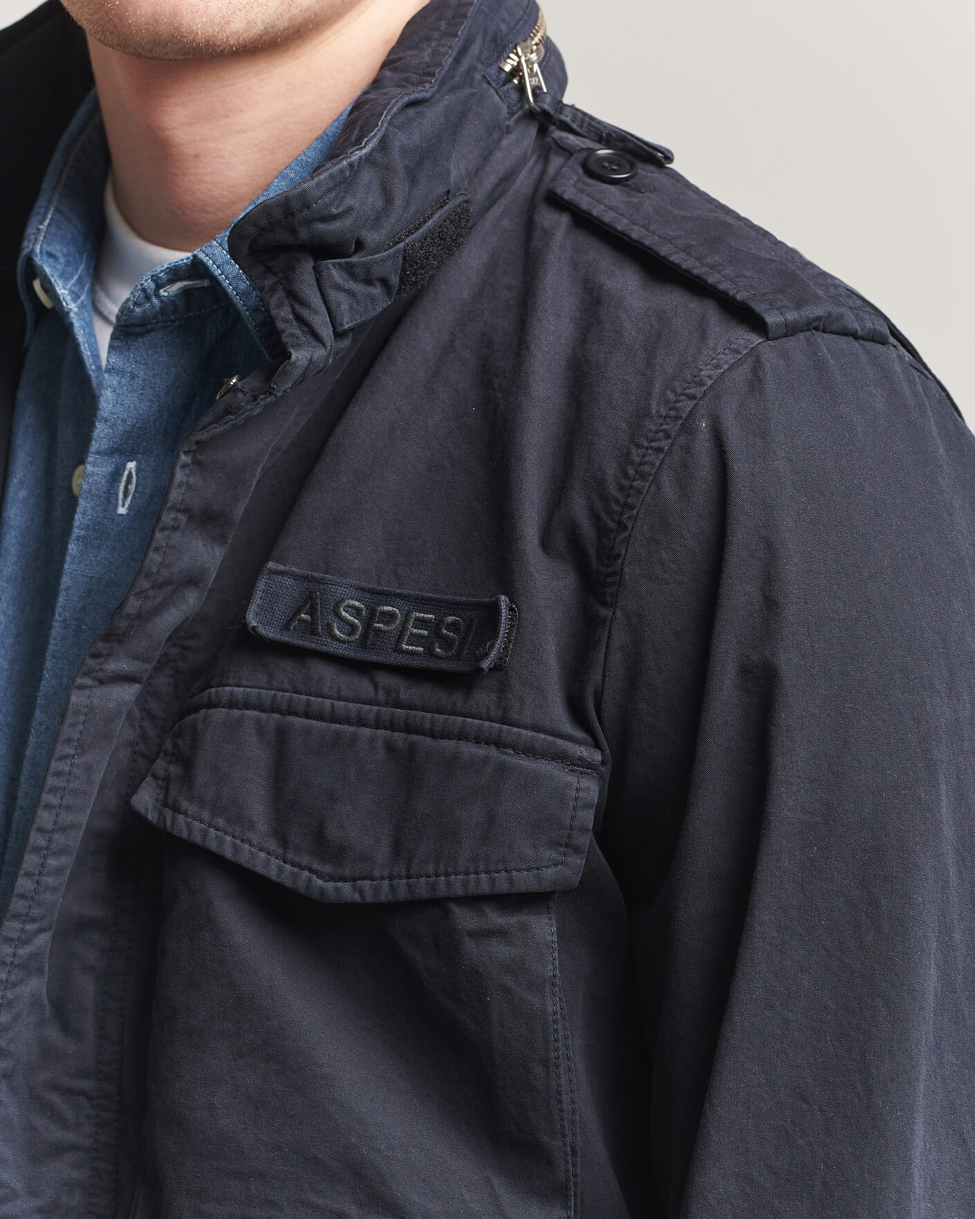 Heren | Jassen | Aspesi | Washed Cotton Field Jacket Navy
