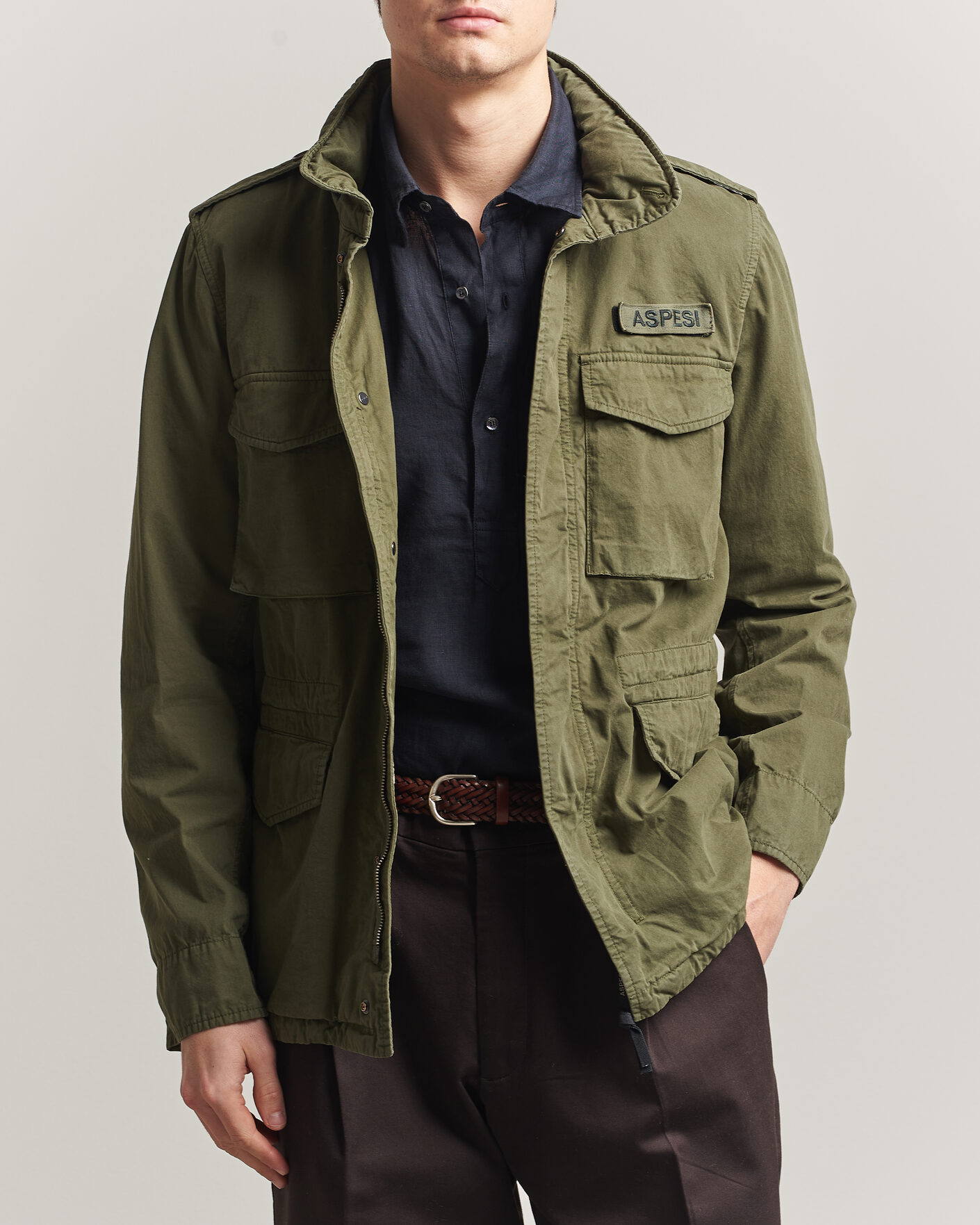 Heren | Jassen | Aspesi | Washed Cotton Field Jacket Military