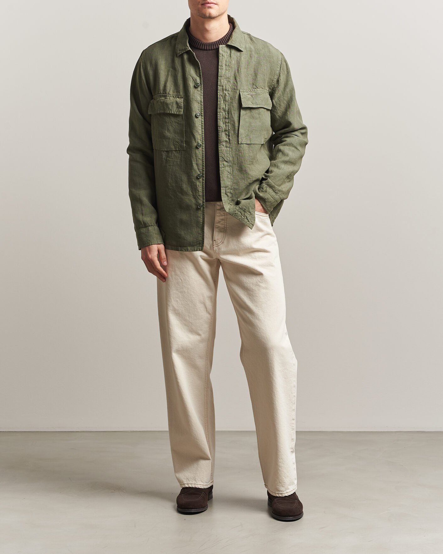 Heren | Jassen | Aspesi | Linen Overshirt Military